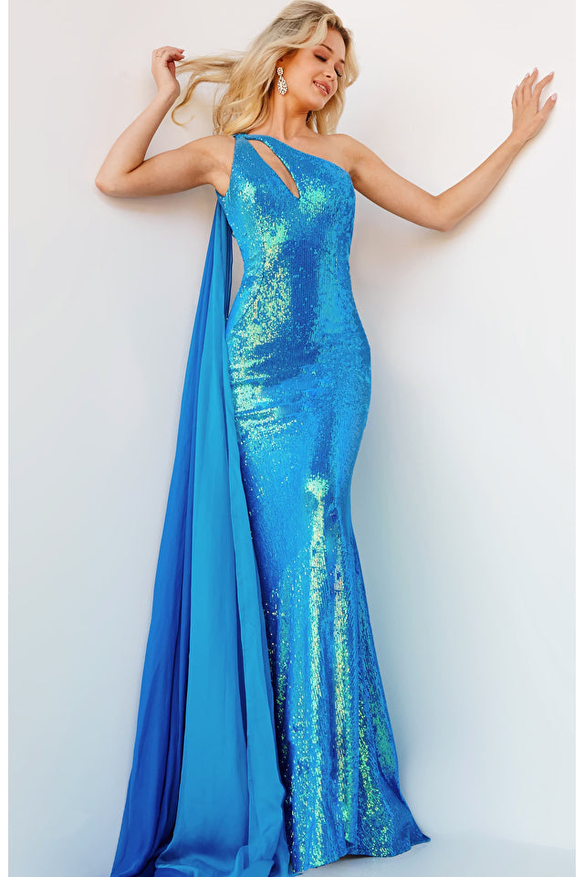 Jovani 08099 Long Fitted Open Back Iridescent Sequin Mermaid Prom Dres