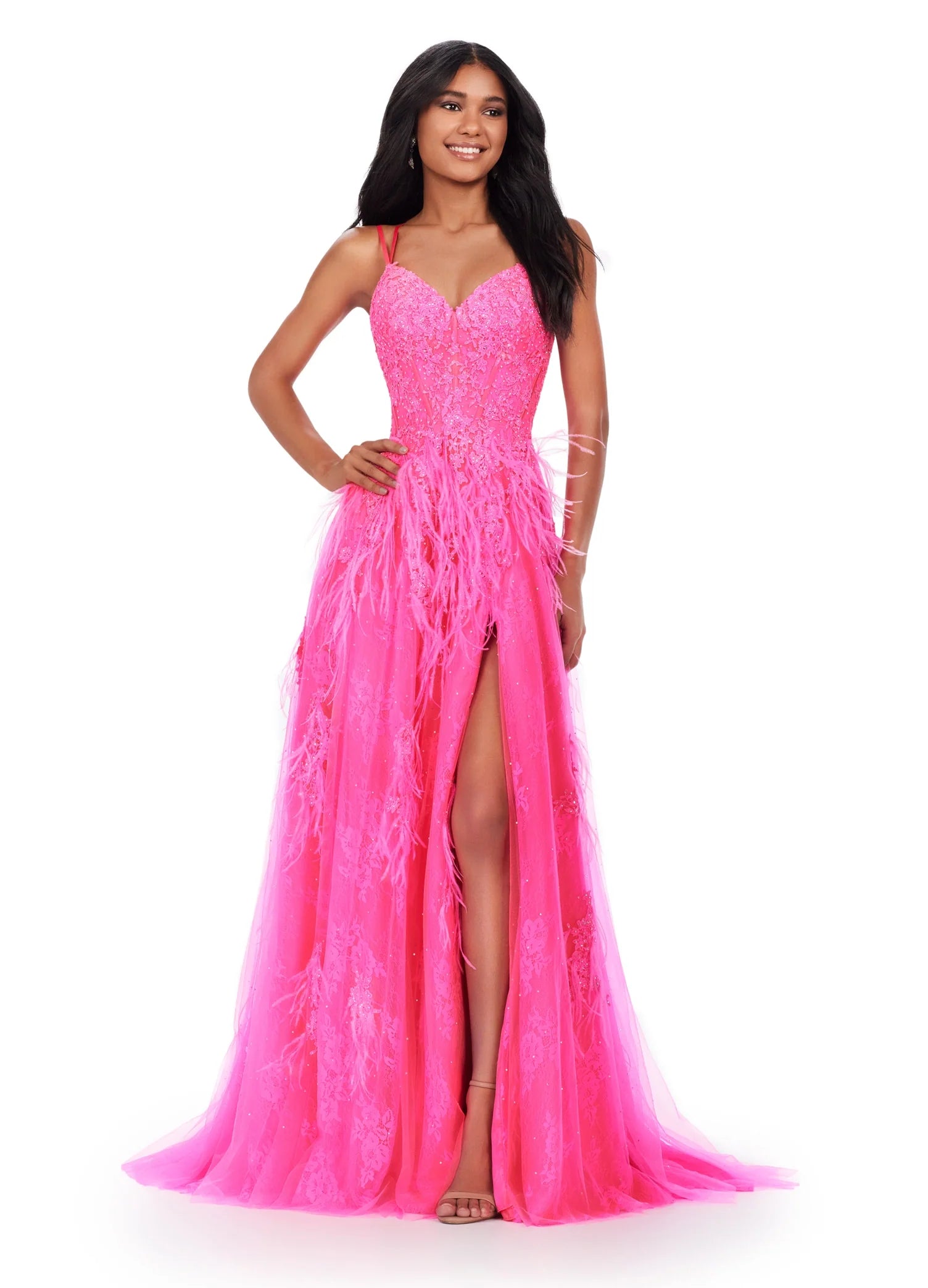 Long A-Line Beaded-Bodice Lace-Up Prom Dress