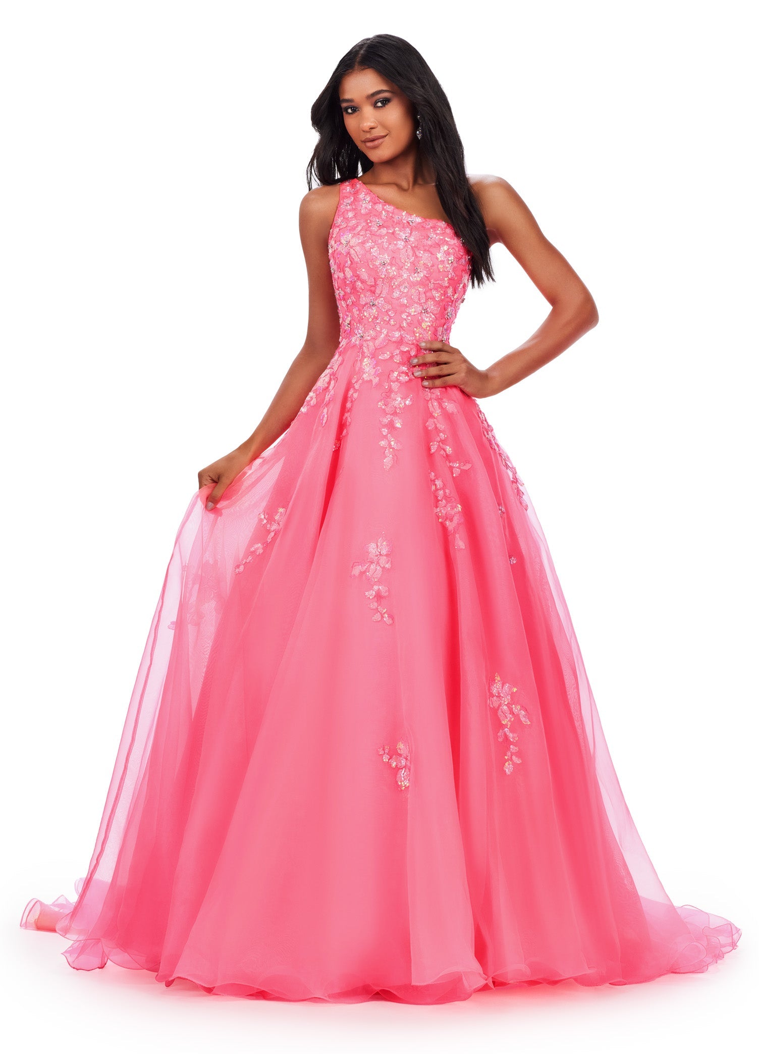 Ashley Lauren 11573 Size 00 Hot Pink Long Prom Dress One Shoulder