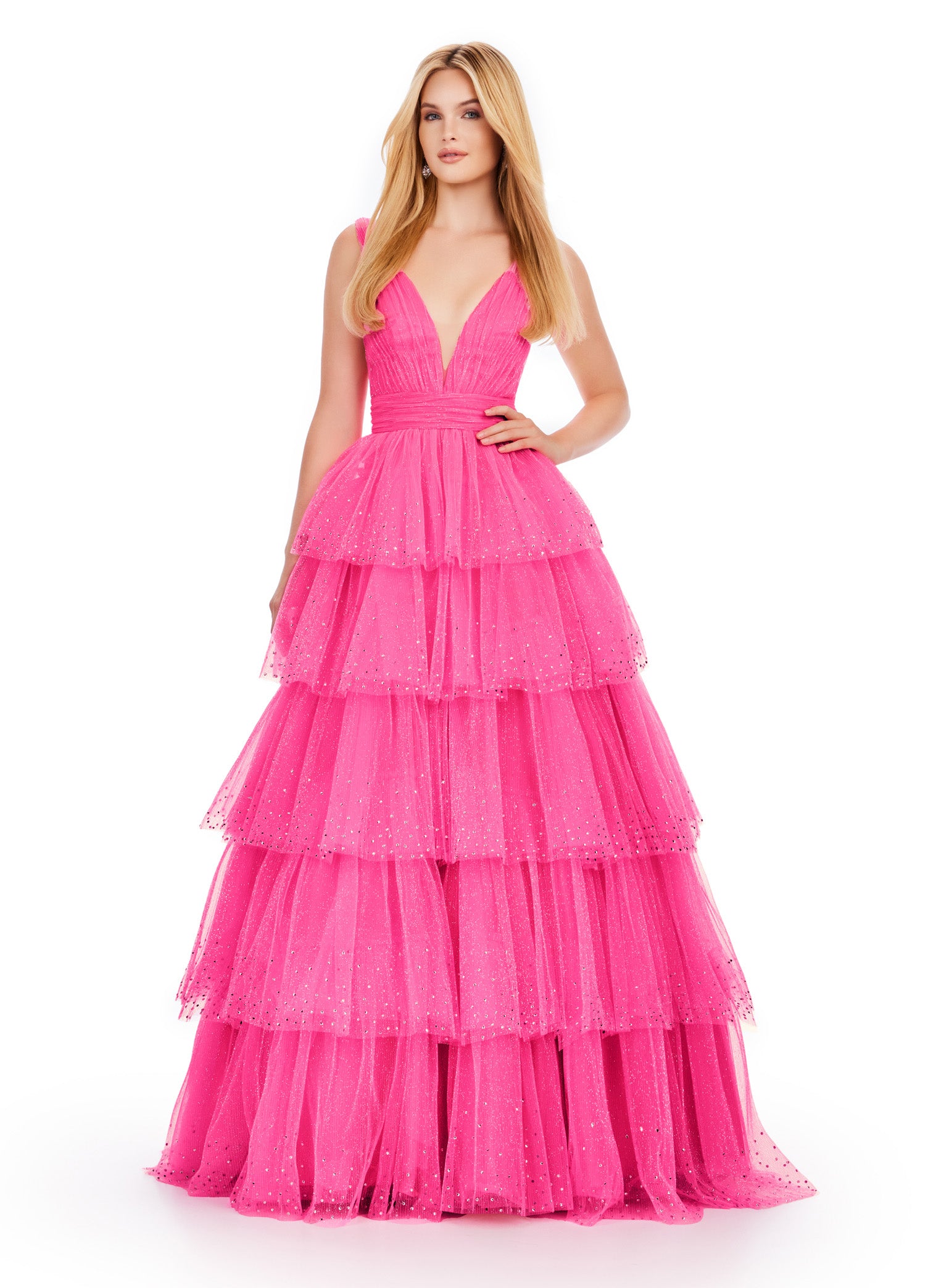 Ashley Lauren 11690 Size 4,6,8,10 Hot Pink Sheer Crystal Corset