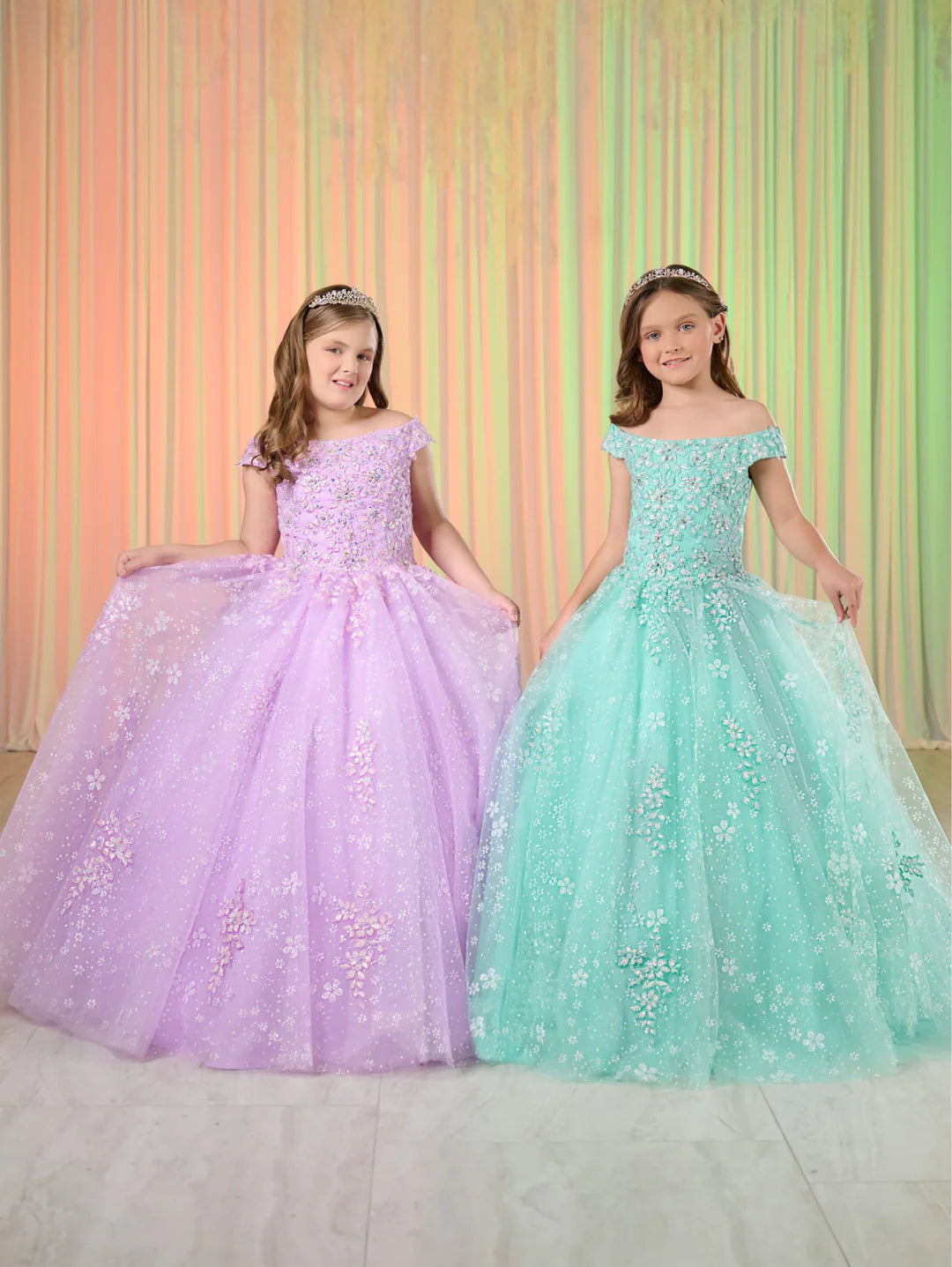 Tiffany Princess 13768 Girls Shimmer Lace Pageant Dress off the Should