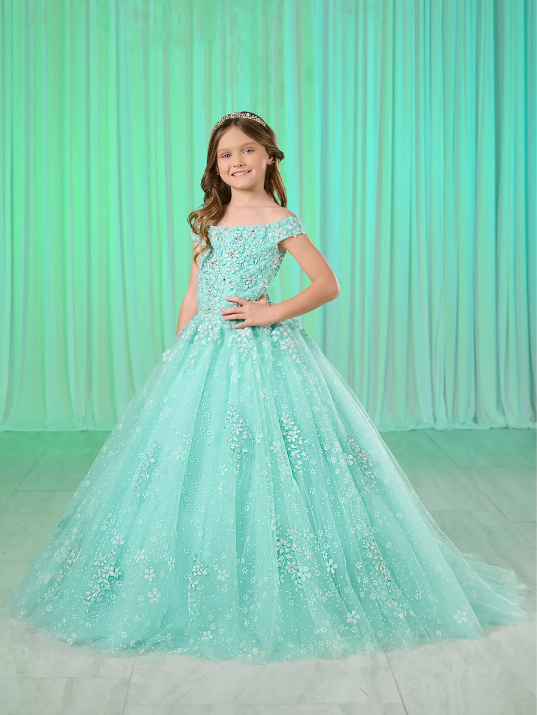 Outlet Girls Sz 4 Corset Back Tiffany Lime Green & Blue Lace Up Pageant Ballgown Dress