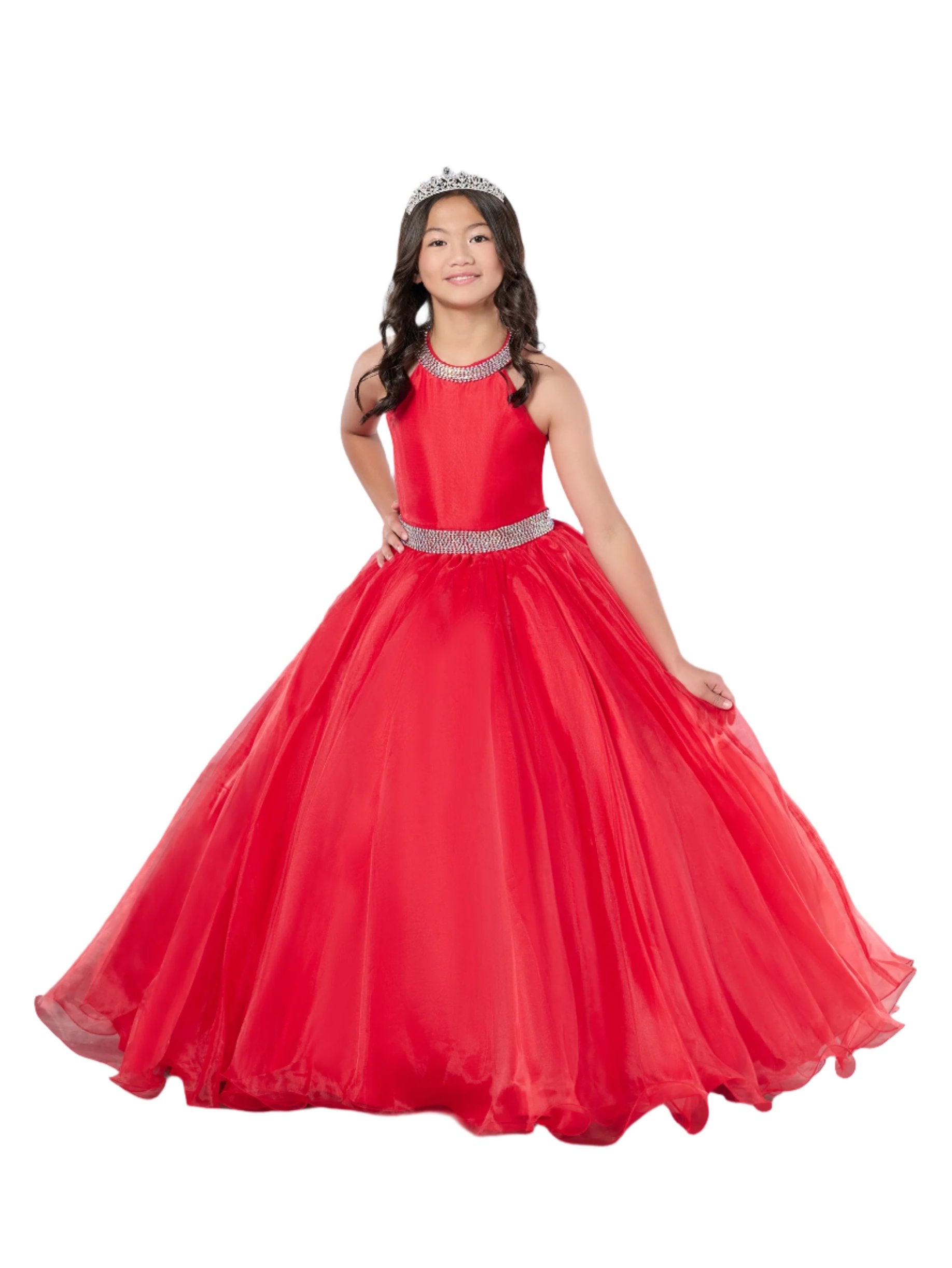 Tiffany Princess 13801 Size 6 Red Girls Pageant Dress Halter Ballgown