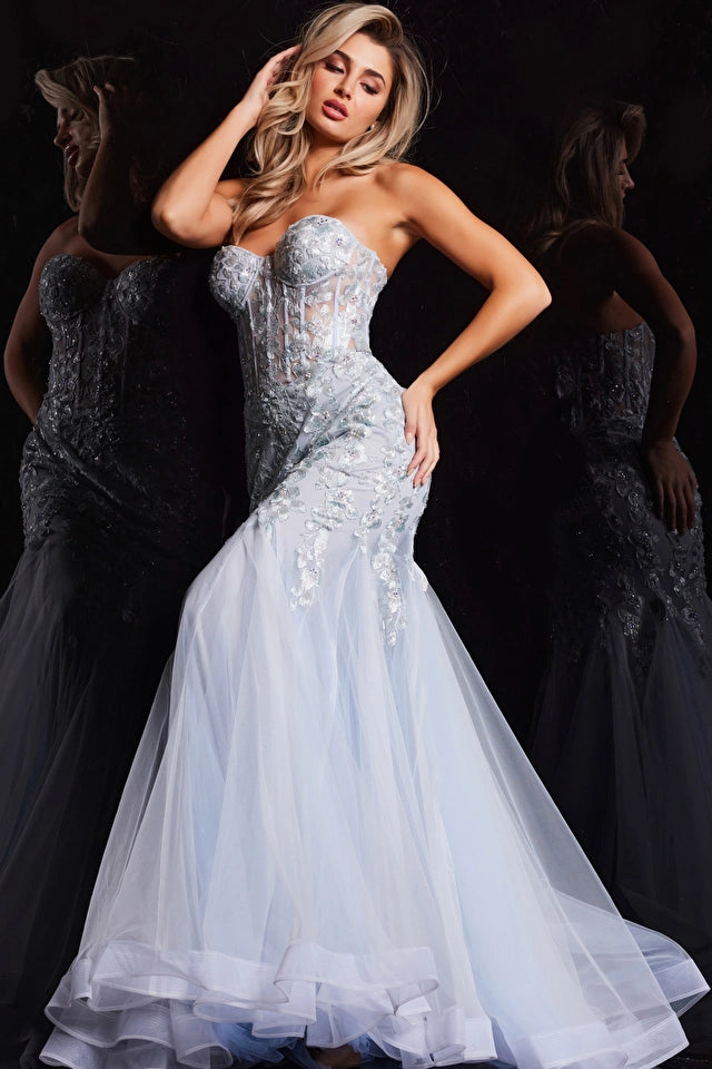 Jovani 22924 Long Prom Dress Mermaid Beaded Corset Strapless Sweethear –  Glass Slipper Formals