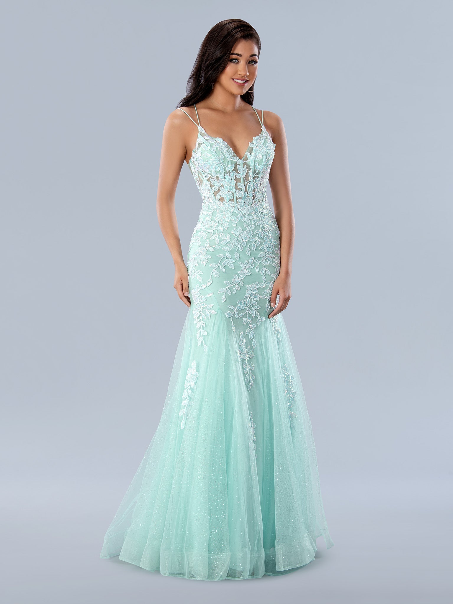 Stella Couture 24229 size 0 Aqua Mermaid Prom Dress Sequin Lace