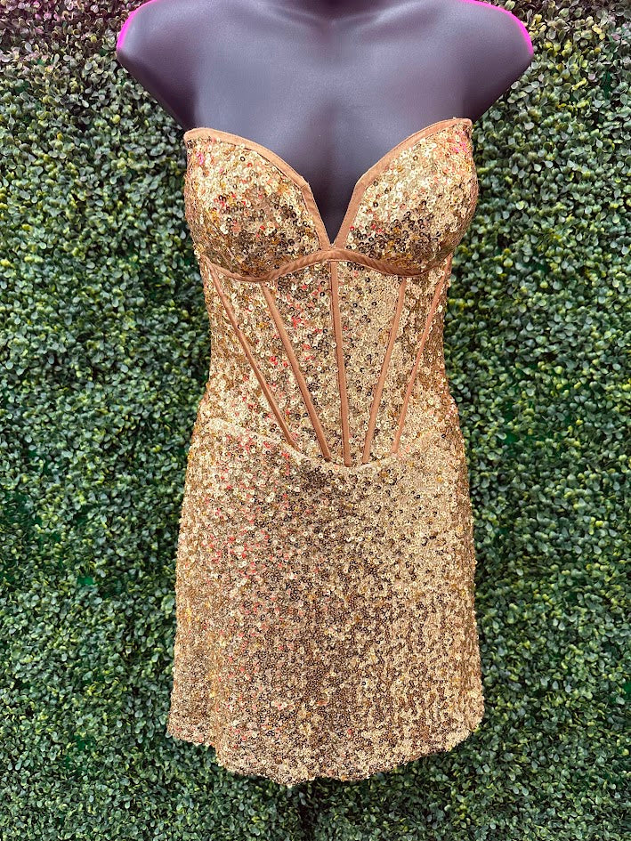 Gold sparkly cocktail dress best sale