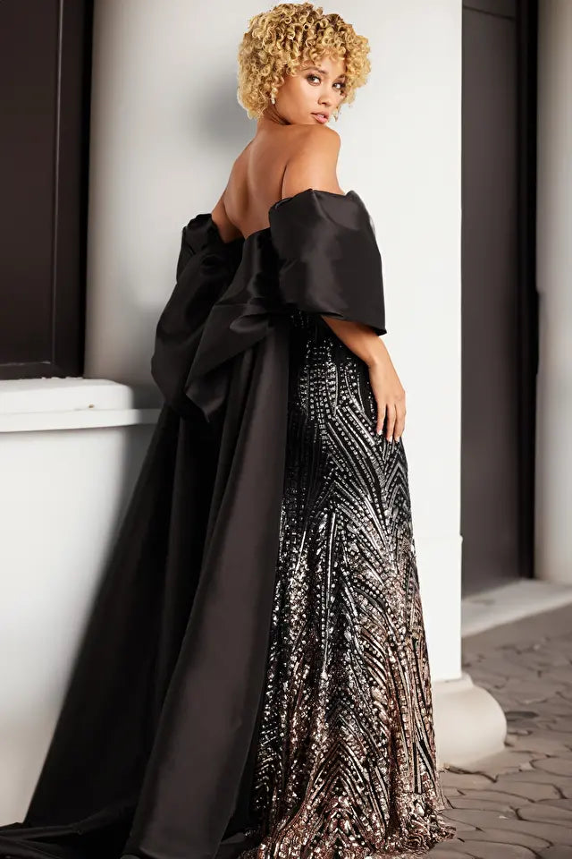 Plus Size Elegant Black Shimmer Off The Shoulder Dress – Unique Vintage