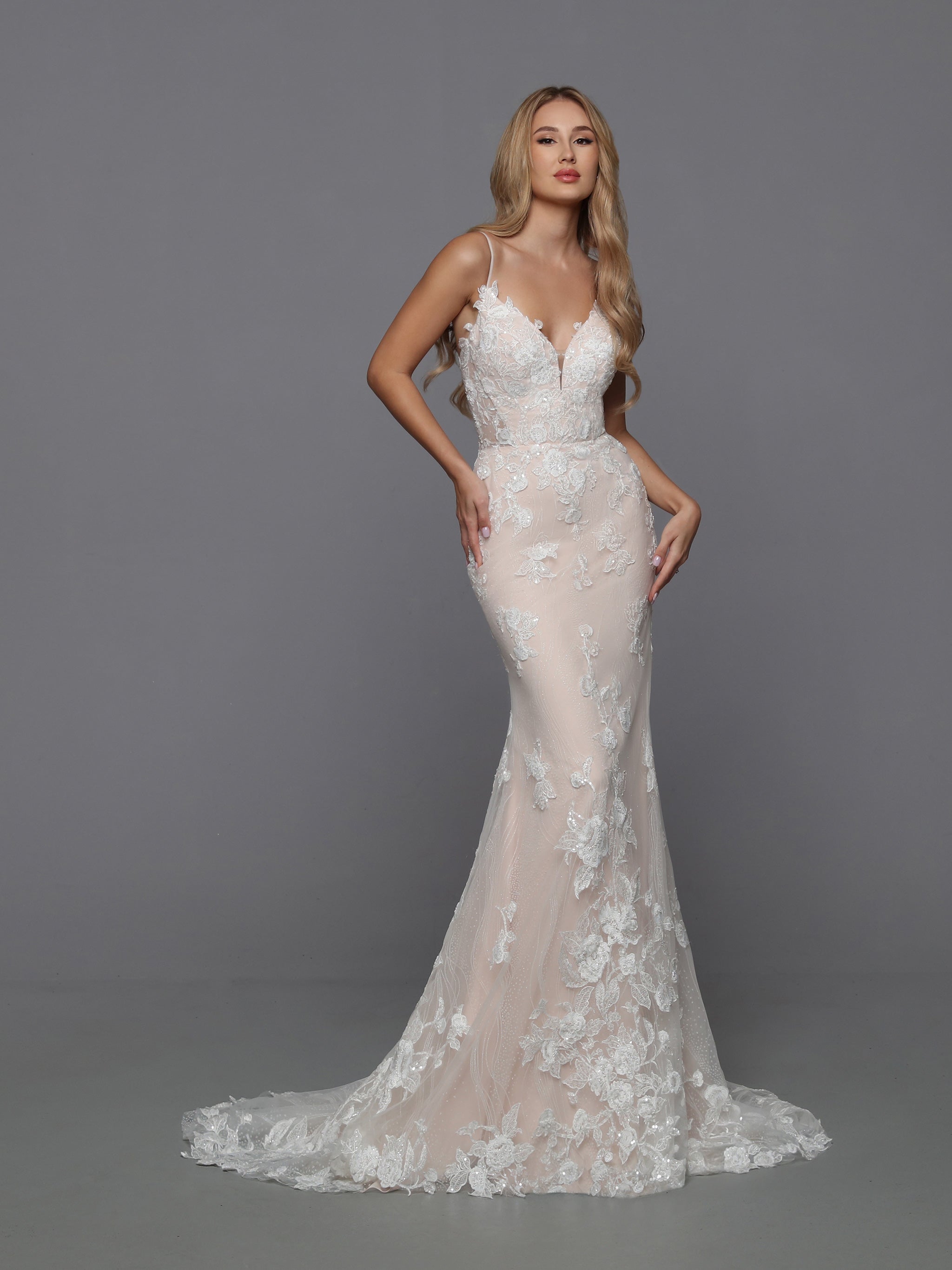 DaVinci Bridal 50777 Fit And Flare V-neck Lace Open Back