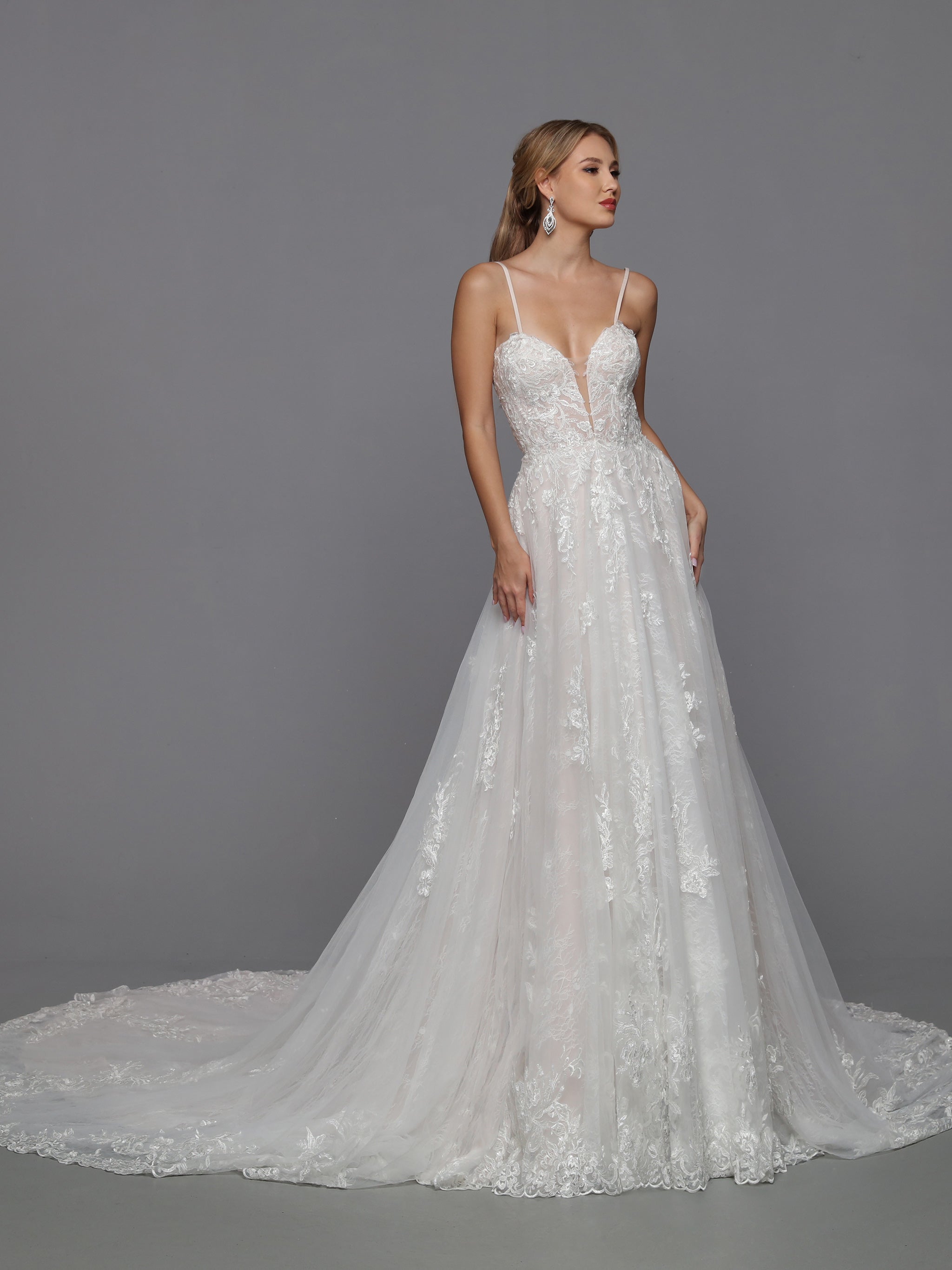 Davinci Bridal 50153 Size 12 A Line Tulle Ballgown Wedding Dress Lace One  Shoulder Train