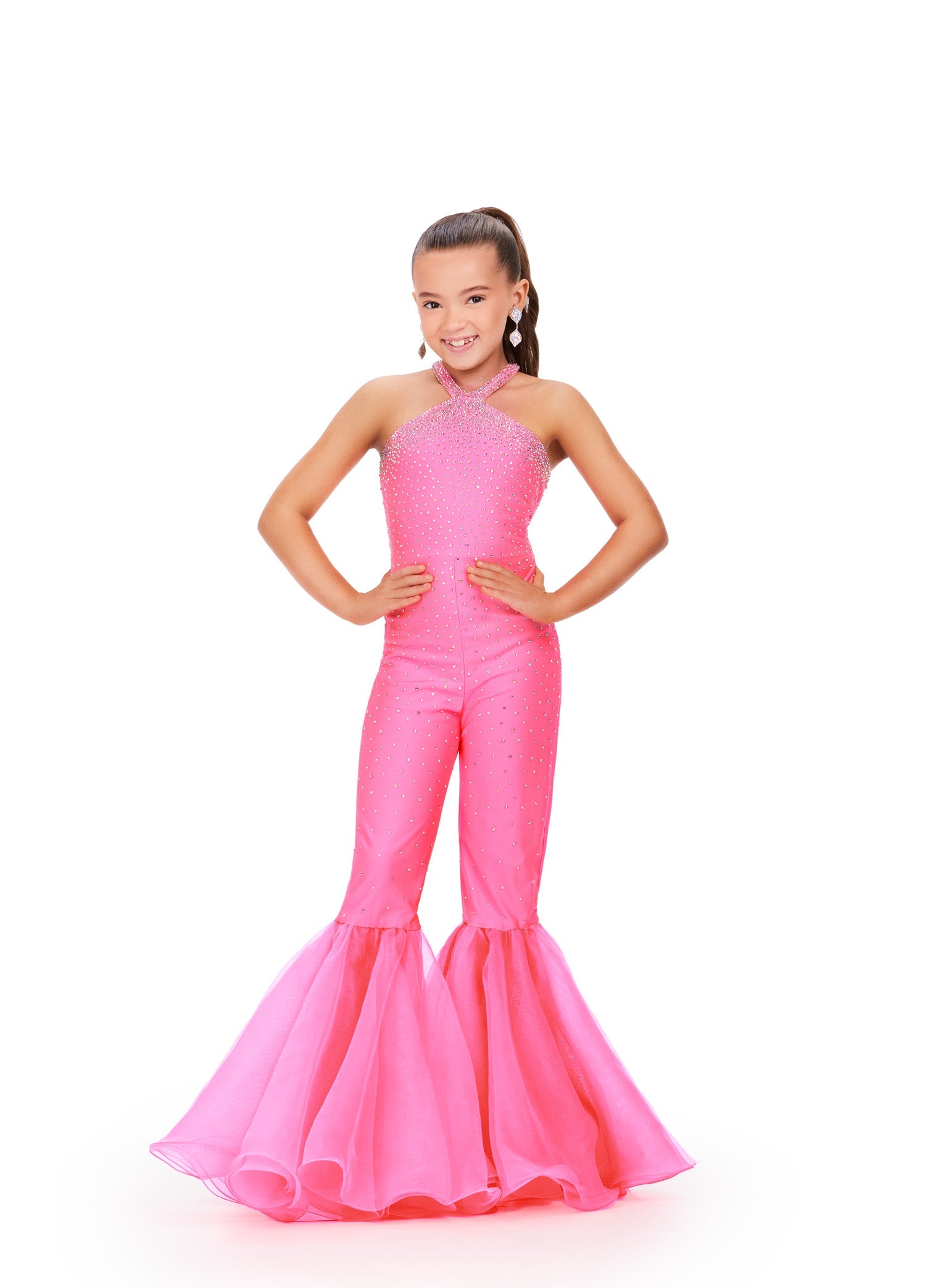 Ashley Lauren Kids 8265 Size 4 Hot Pink Girls High Neck Bell Bottom Ju –  Glass Slipper Formals