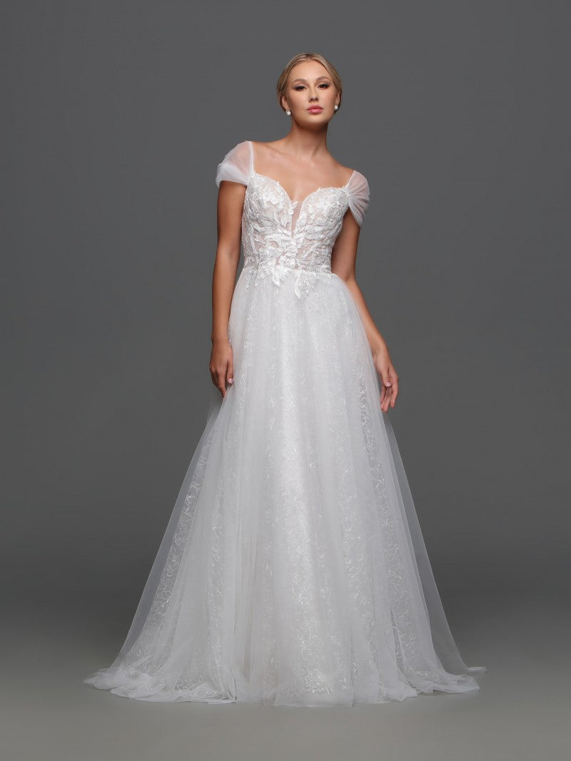 Davinci Bridal 50806 A Line Lace Cape Wedding Dress Sheer Crystal Plun –  Glass Slipper Formals