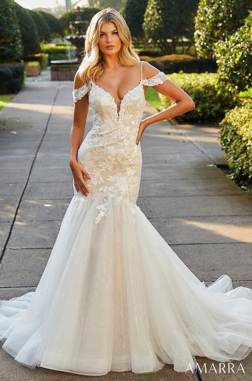 Amarra Bridal Alexa 84398 Lace Mermaid off the shoulder Wedding Gown T –  Glass Slipper Formals
