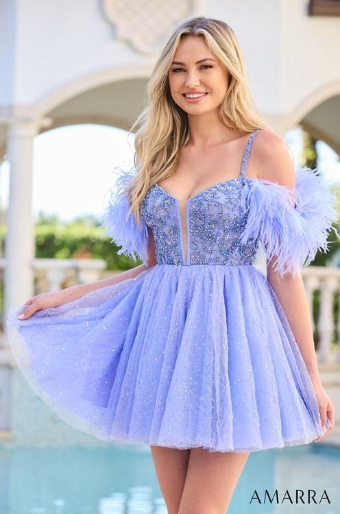 Amarra 88661 short fitted Homecoming Cocktail Dress strapless corset off  the shoulder