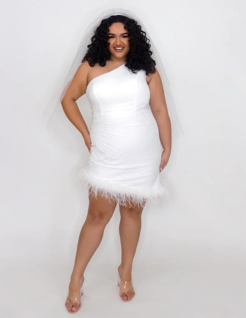 Plus size feather hot sale cocktail dress