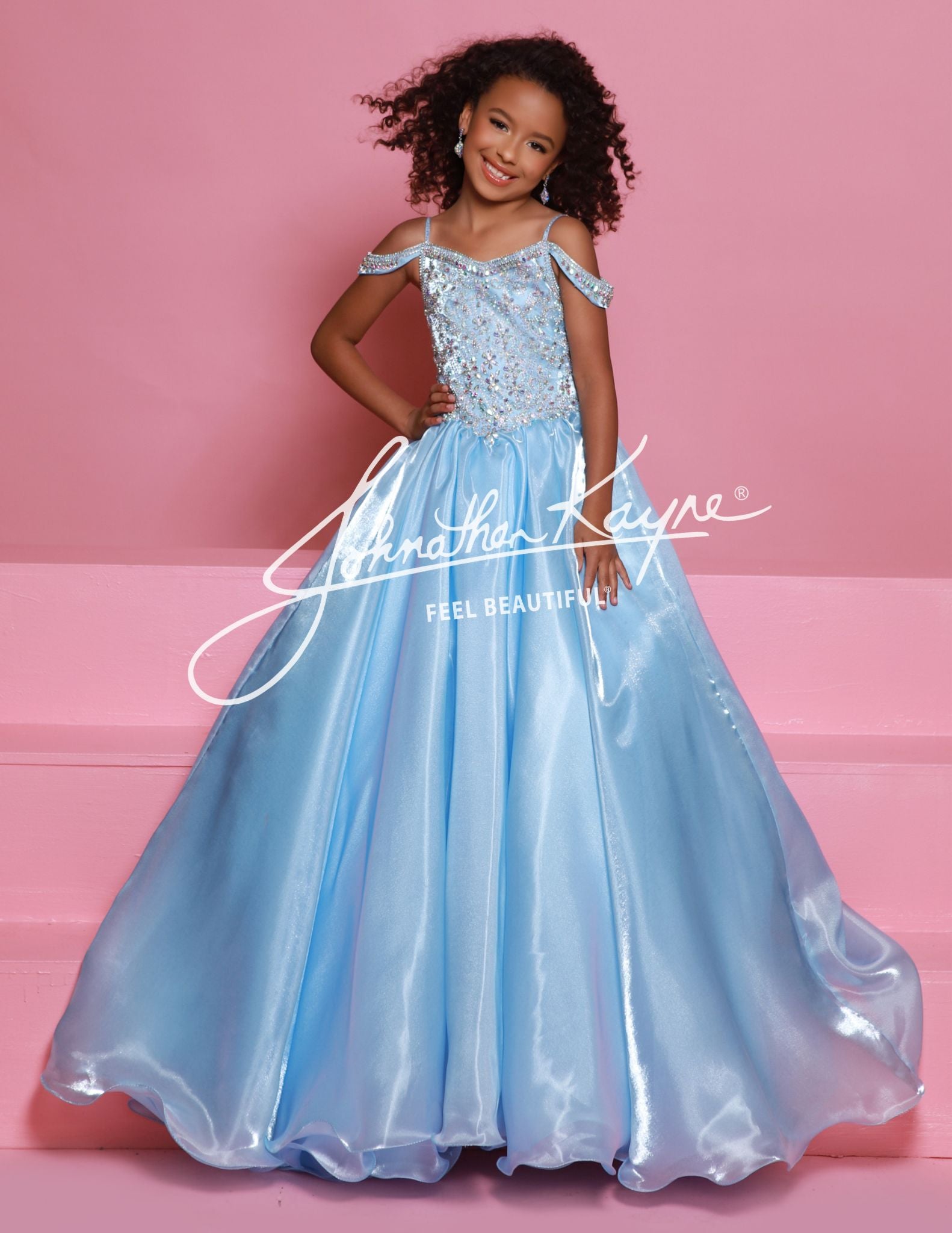 Sugar Kayne C365 Size 12 Sky Blue Organza Girls Pageant Dress Off the Glass Slipper Formals