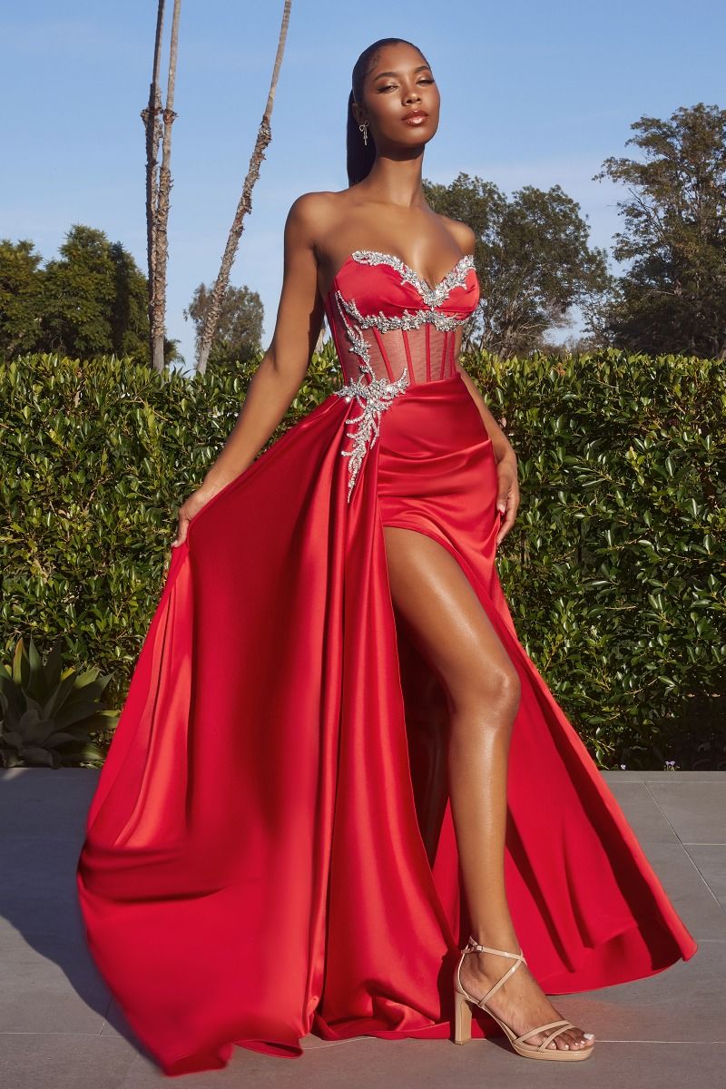 Red Satin Prom Dress with Corset