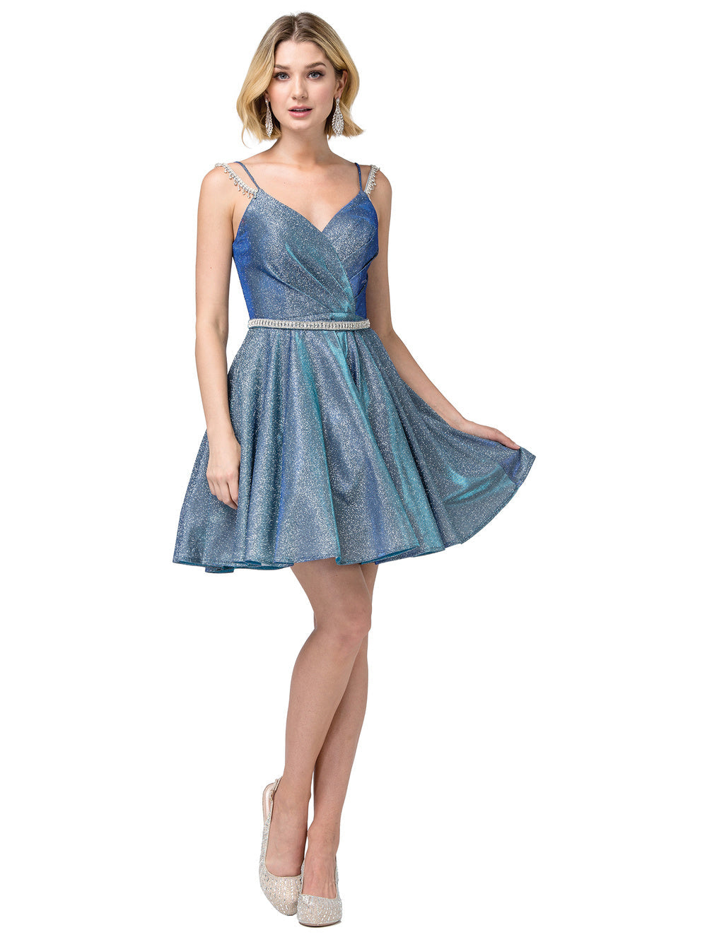 CD 0188 Size 12 Short Shimmer Blush Fit & Flare Cocktail Dress