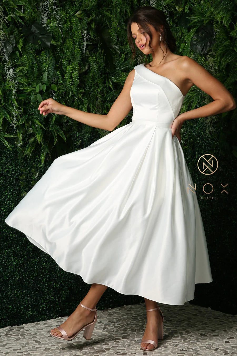White Formals A Formal – Wedding Nox Shoulder Slipper Anabel Glass One Dress short line JE931W