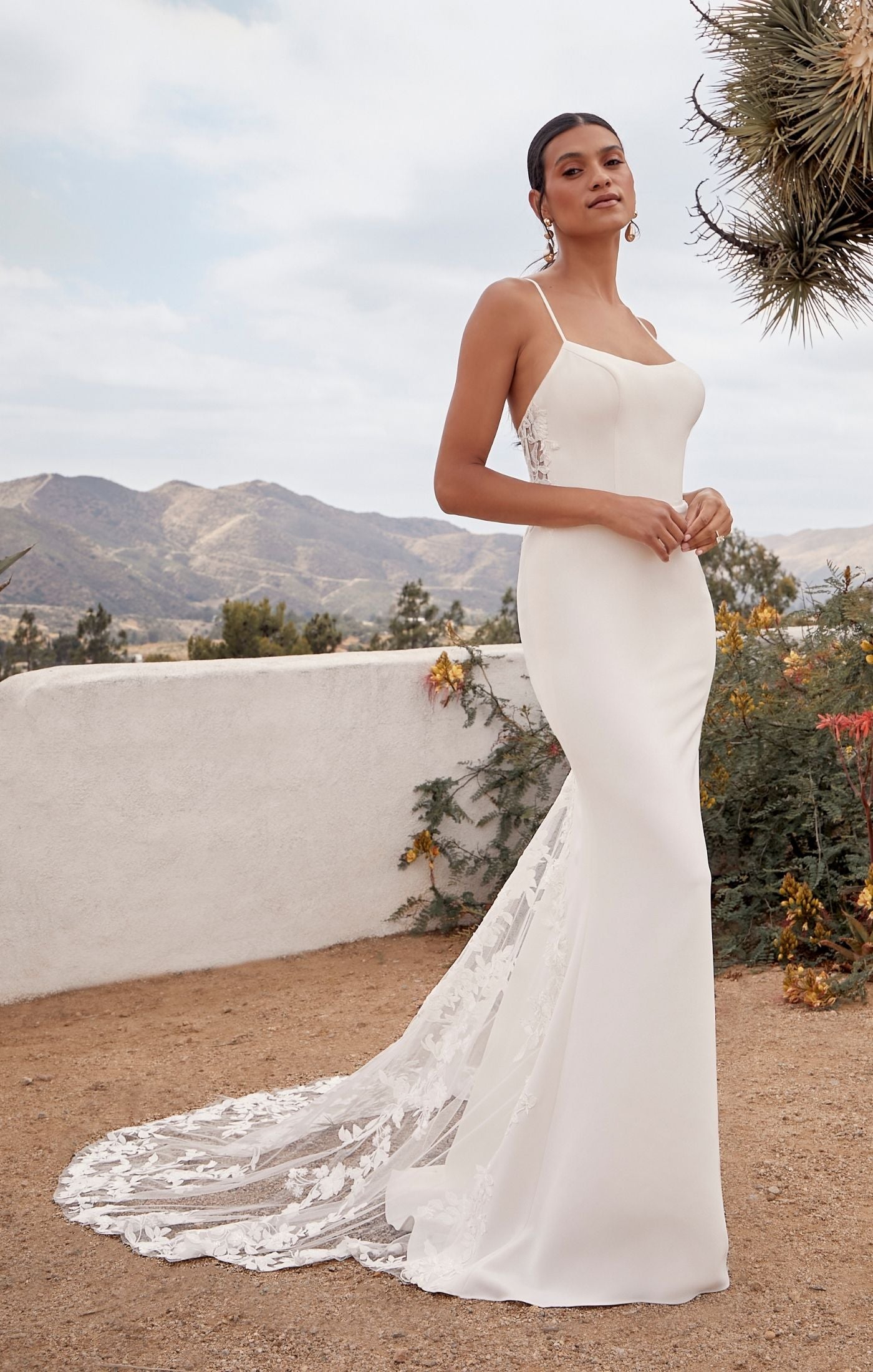 Beloved by Casablanca Bridal BL429 Arizona Wedding Dress Fit And Flare  Scoop Neck Spaghetti Strap Floral Lace With Sequin Train Wedding Gown