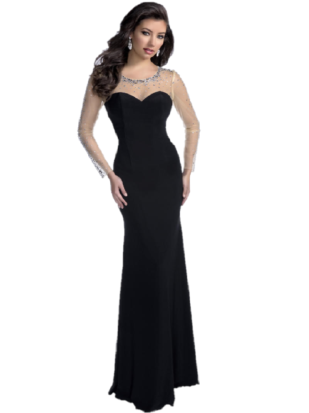 Black Lace Evening Dress Mermaid Long Sleeve Jewel Neck Mermaid