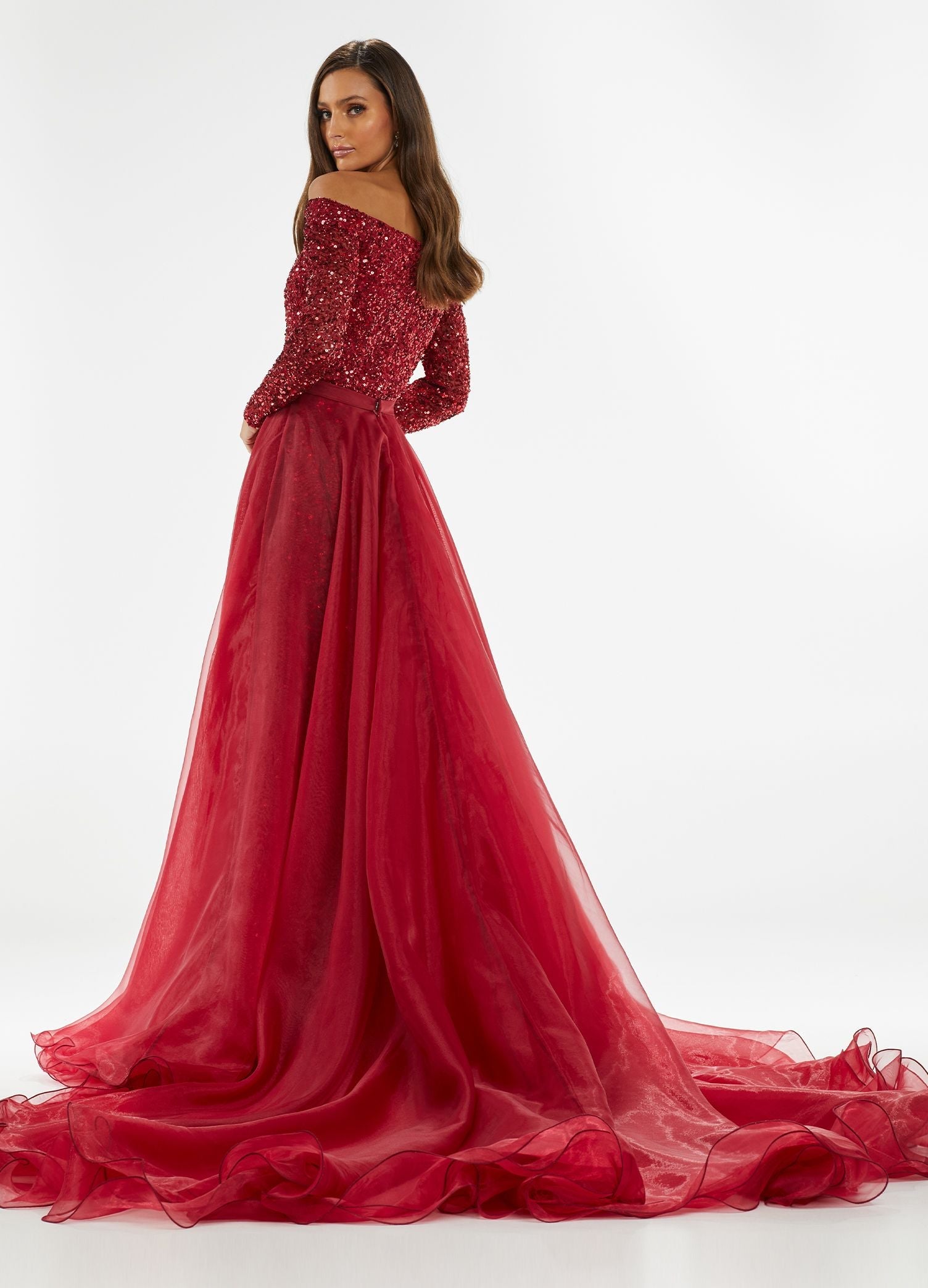 Ashley Lauren 1739 Size RED Organza Overskirt Wire Slipper Hem Pageant Long 8 Formals Glass –