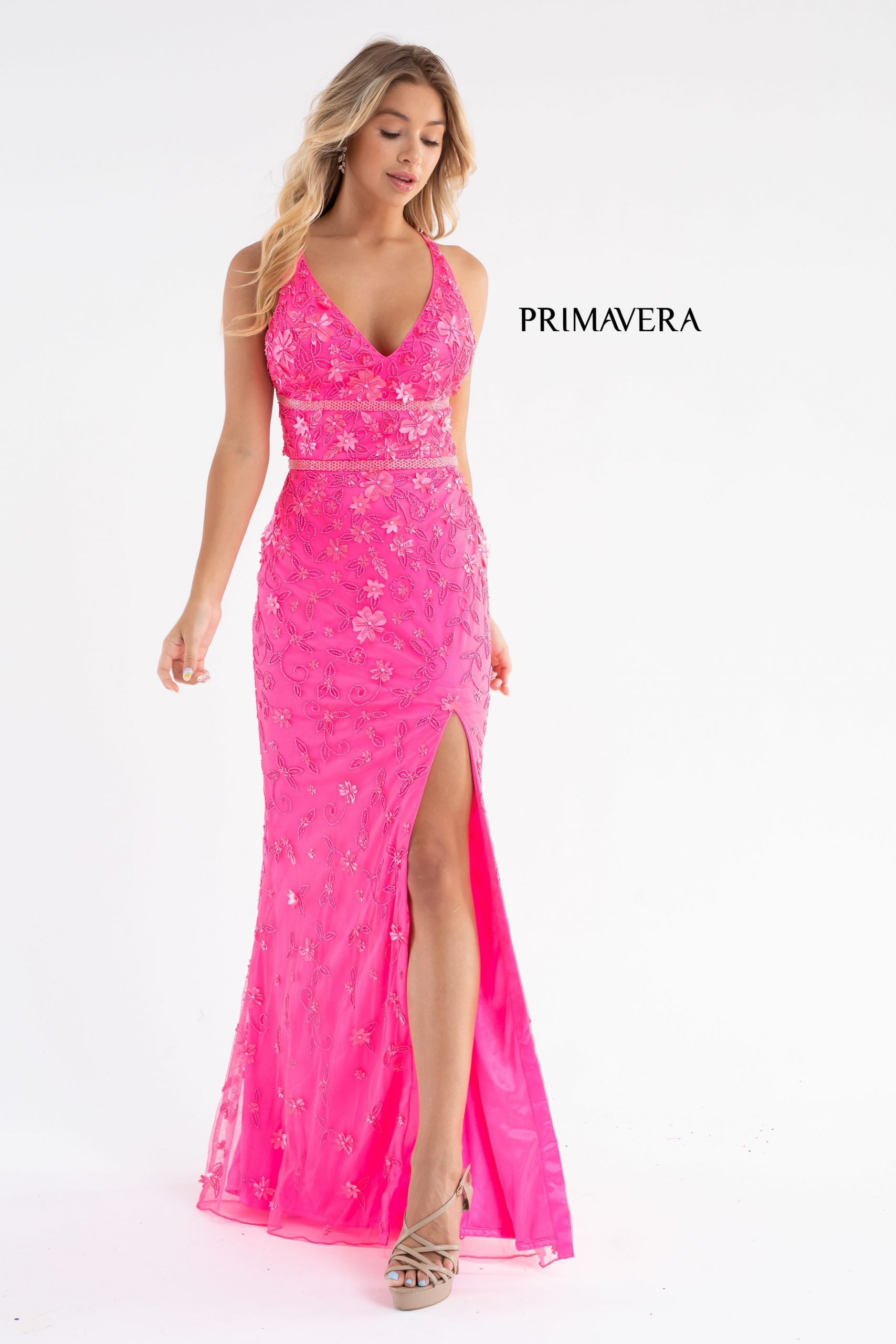 Hot Pink Beaded Prom Dresses