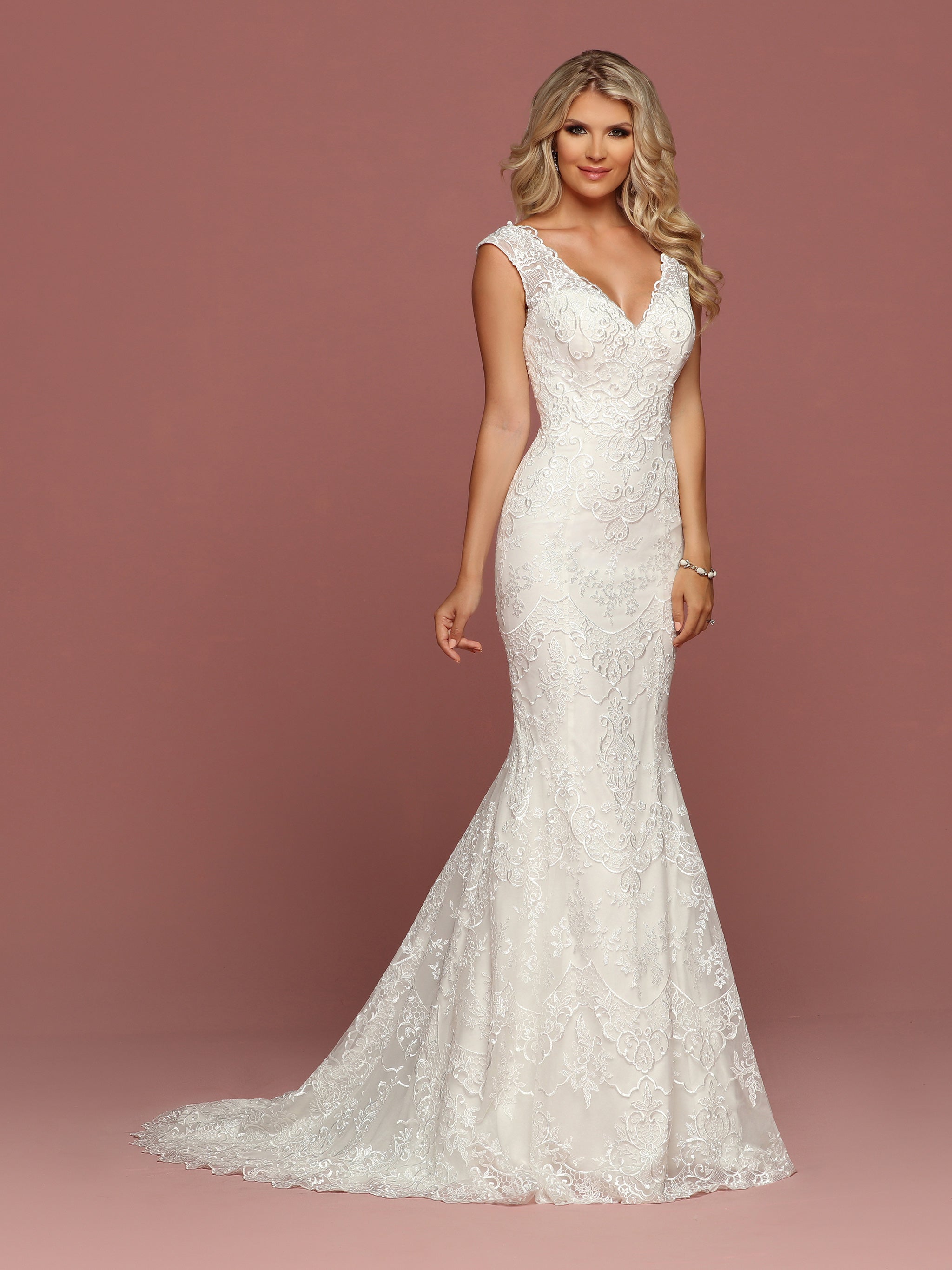 Davinci Bridal 50507 Fit And Flare Lace Mermaid Wedding Dress Sheer Illu Glass Slipper Formals 2963