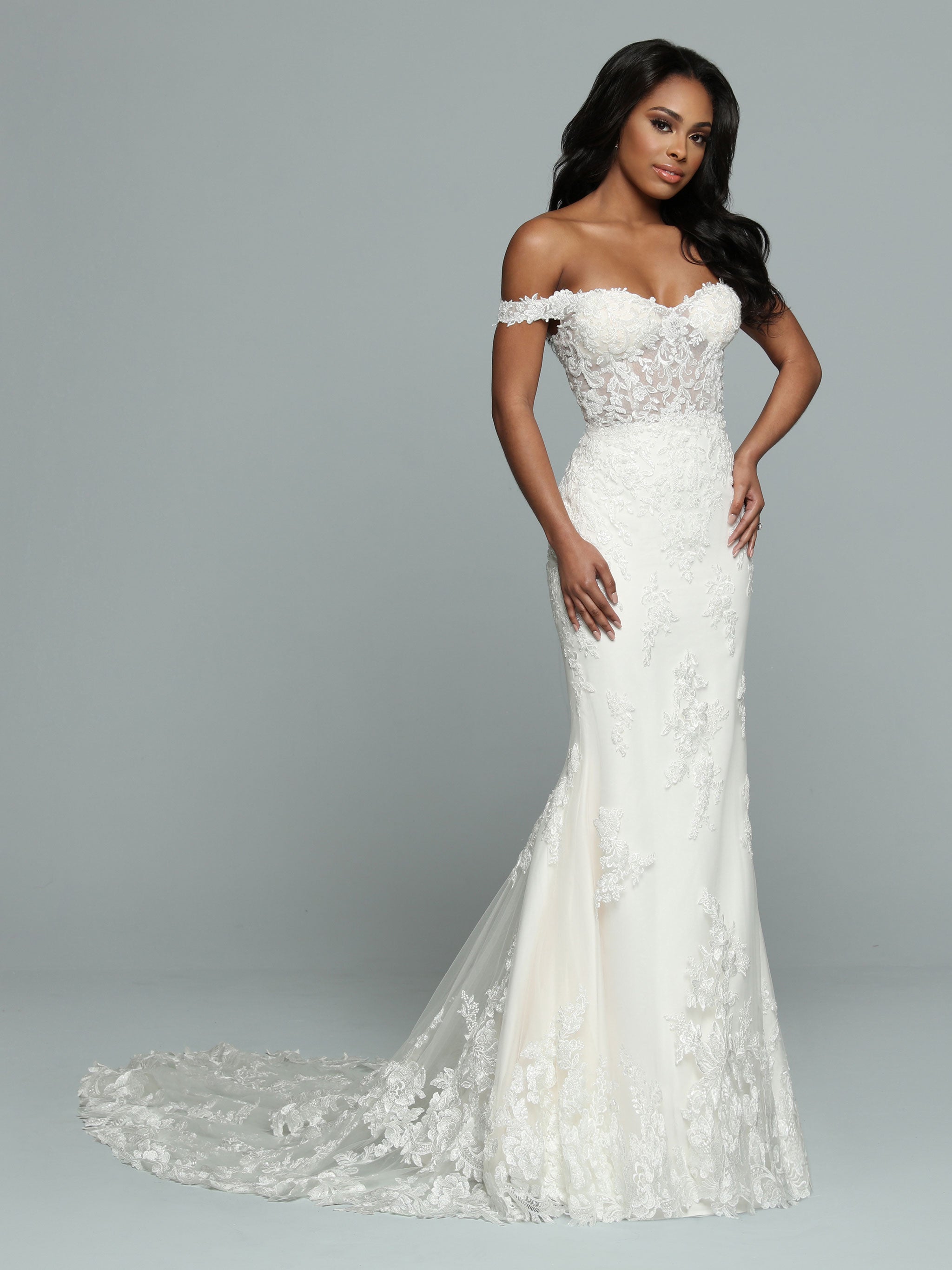 Satin Off the Shoulder Wedding Dresses Lace Applique Mermaid Bridal Dresses  W0066 - As Pictured / US2