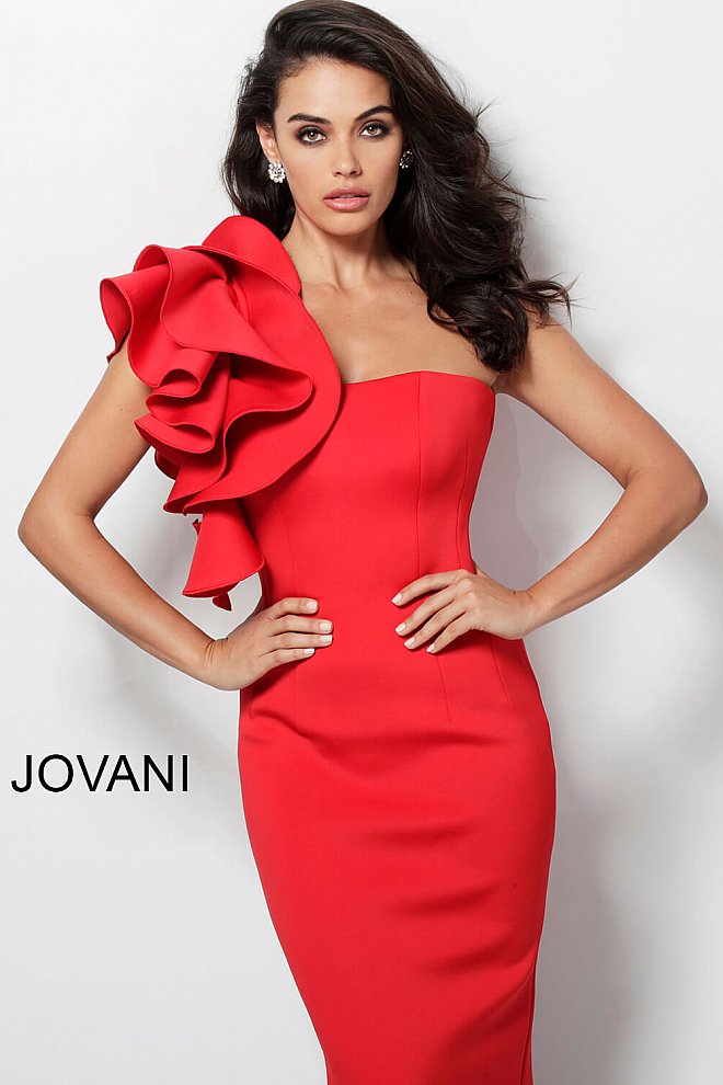 Jovani one store shoulder ruffle dress