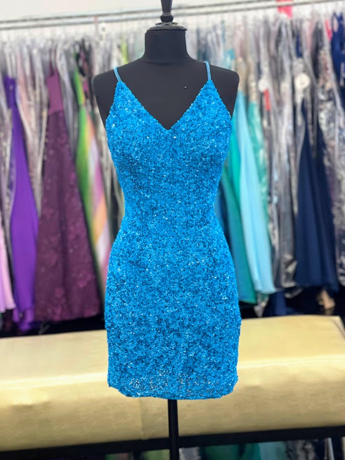 Amarra 87143 Size 4, 6 Short Fitted Sequin Formal Cocktail Dress