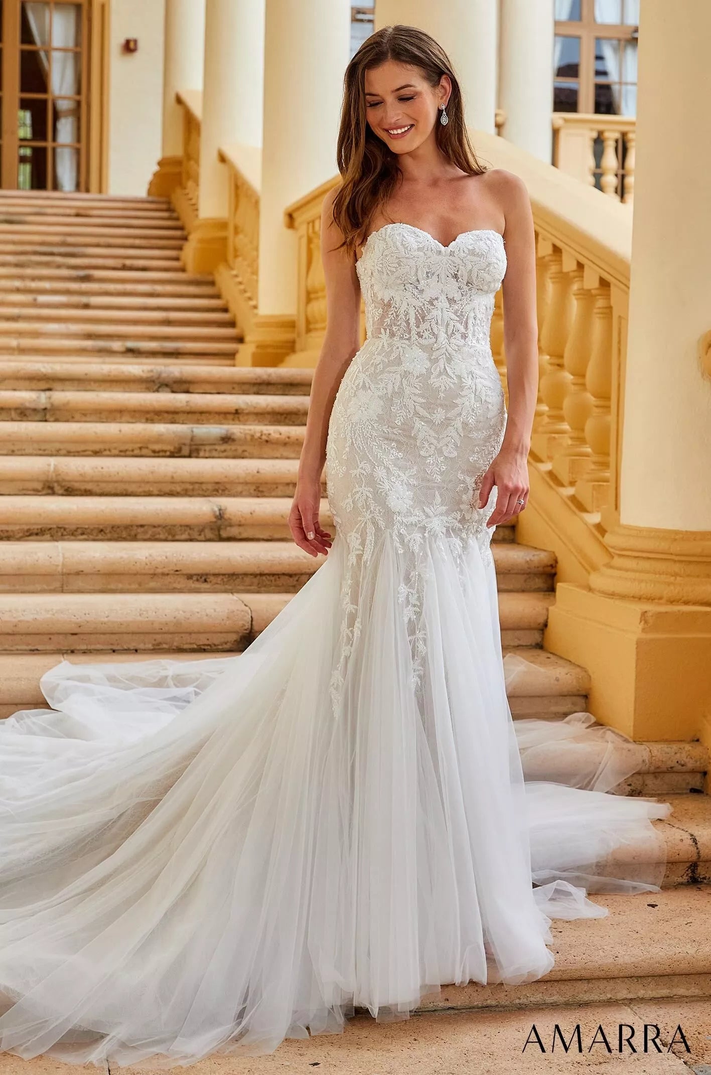Amarra BELLA 84375 Size 8 Sheer Beaded Mermaid Wedding Dress Off the s –  Glass Slipper Formals