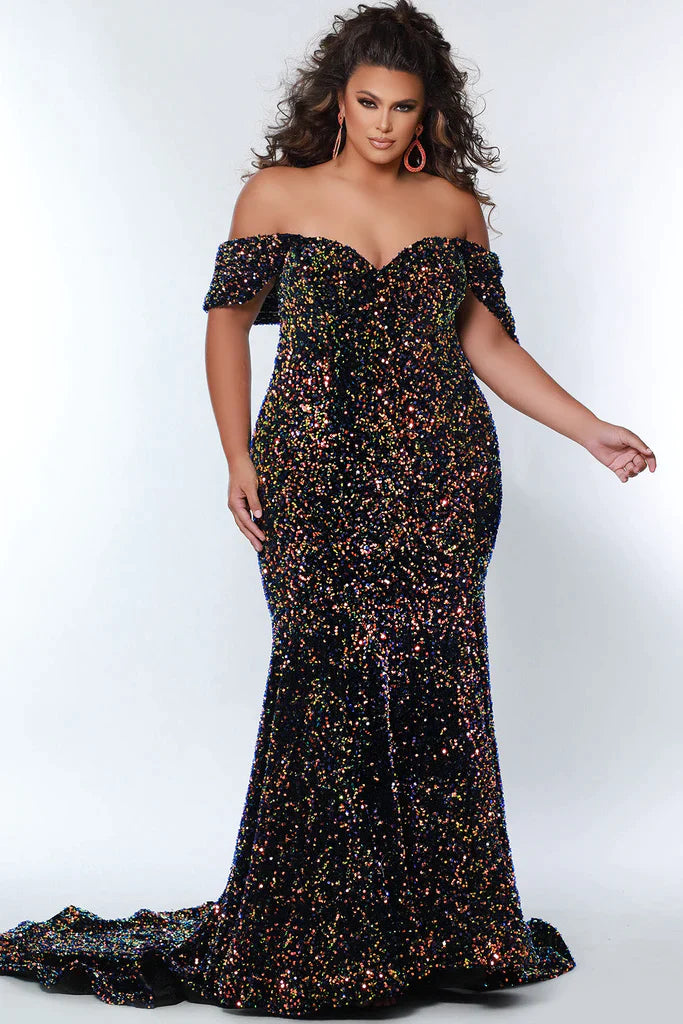 Sydney's Closet TE2303 Long Fitted Sequin Lace Plus Size Prom Dress V Neck  Formal Gown