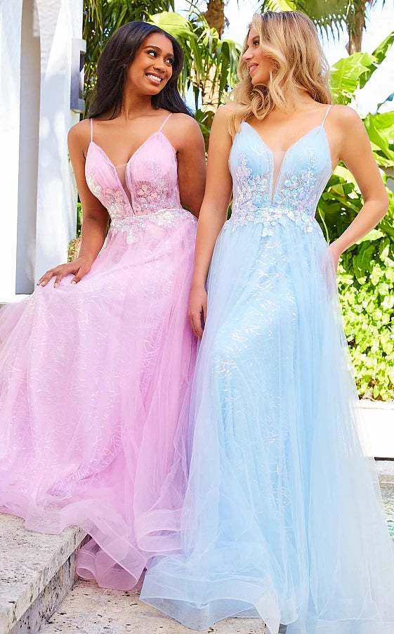 Light Blue V-neckline Lace Prom Dress with Corset Back, Light Blue Long  Evening Dresses