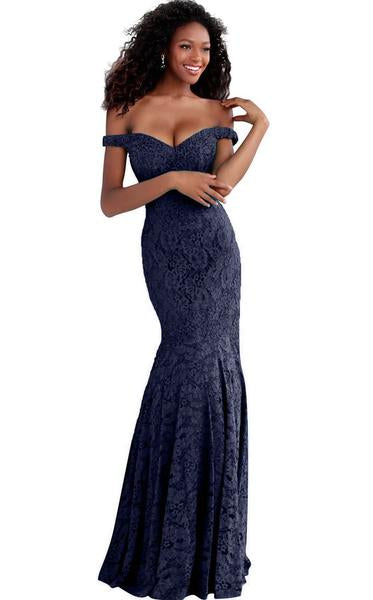 Navy blue off the shoulder best sale mermaid dress