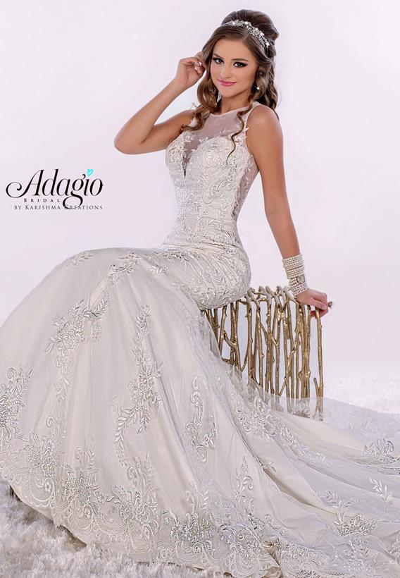 Adagio Bridal W9274 size 4, 10 White Lace Sheer Mermaid Wedding Dress  Illusion Back