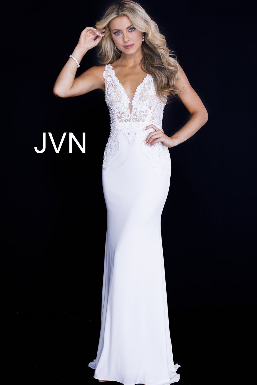 Jovani JVN66695 Size 10 Blush Lace Pearls Embellished Prom Dress Pagea –  Glass Slipper Formals