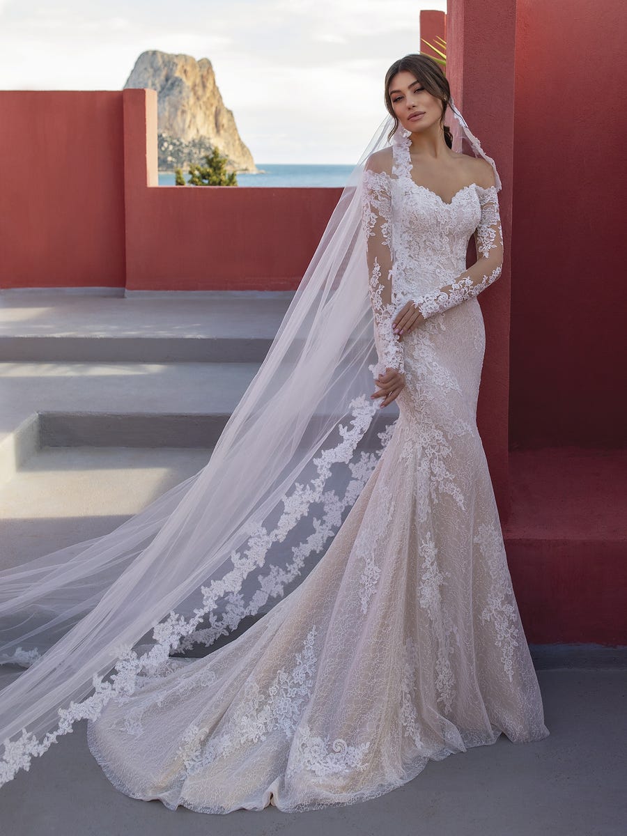 Elegant Mermaid Wedding Dresses Off Shoulder Long Sleeves Lace