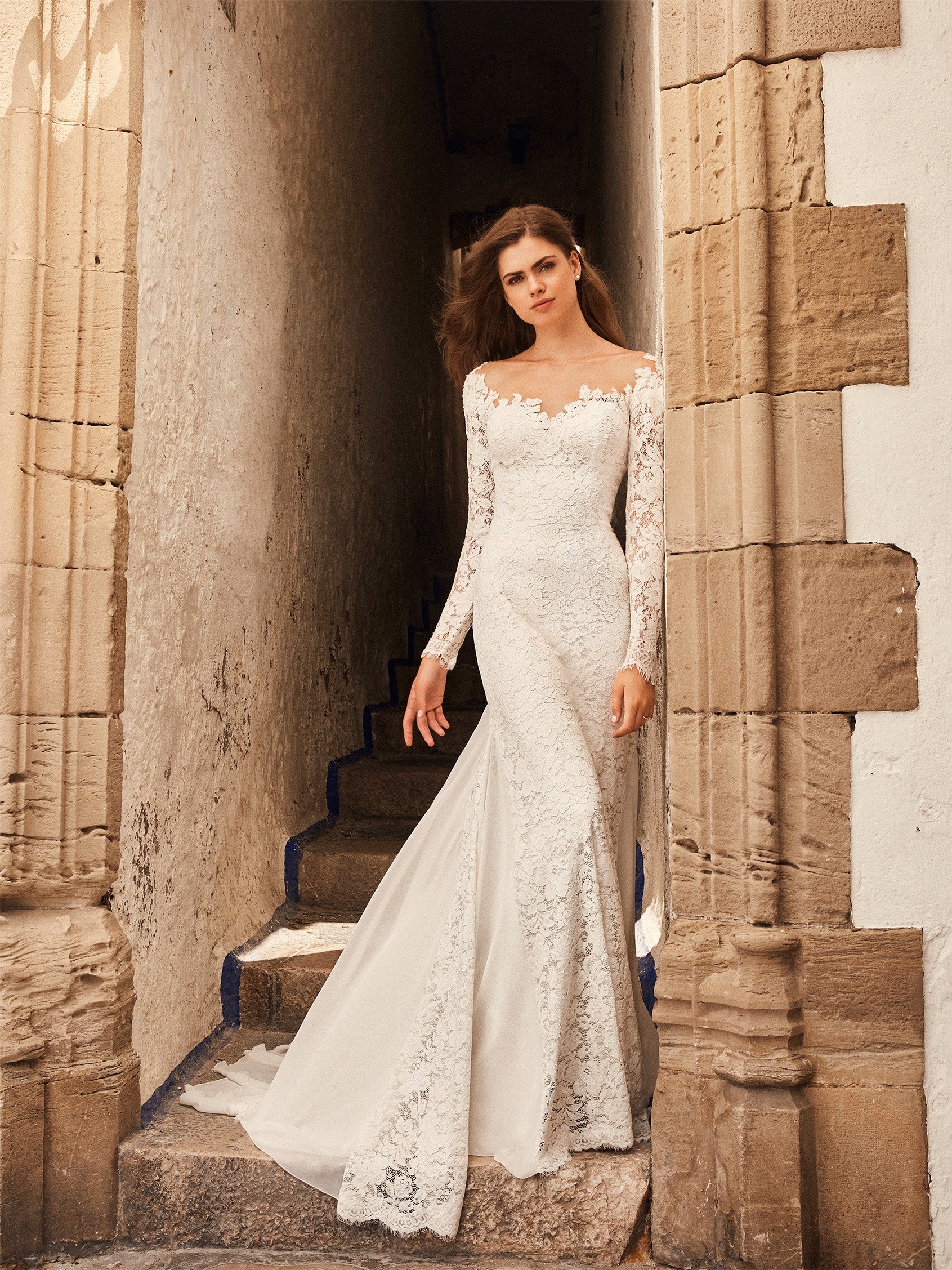 Illusion Fitted Wedding Dresses,Bridal Dress with Long Sleeves,WD00449