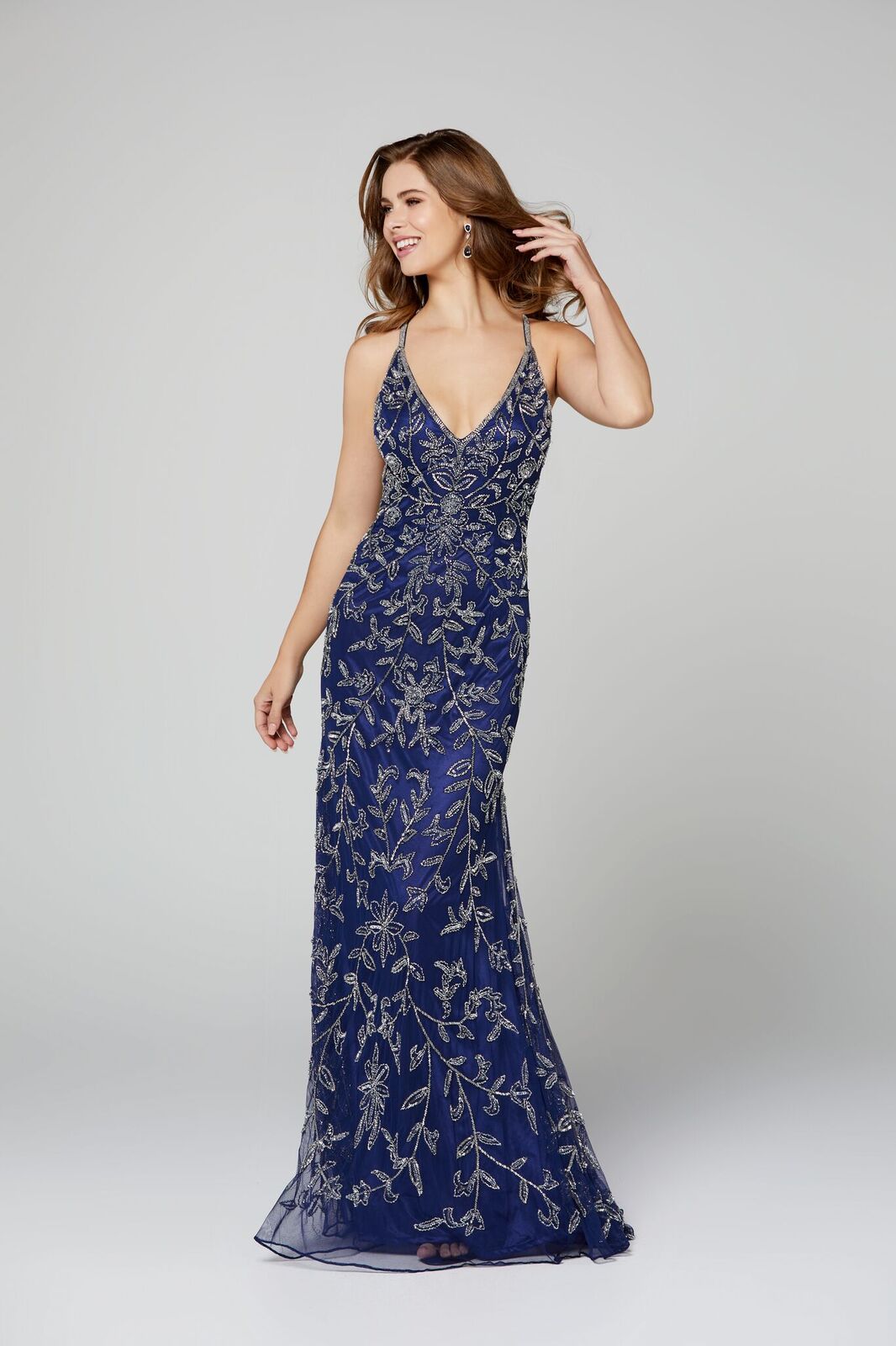 Midnight Blue Sparkly Maxi Formal Evening Gown EN4608