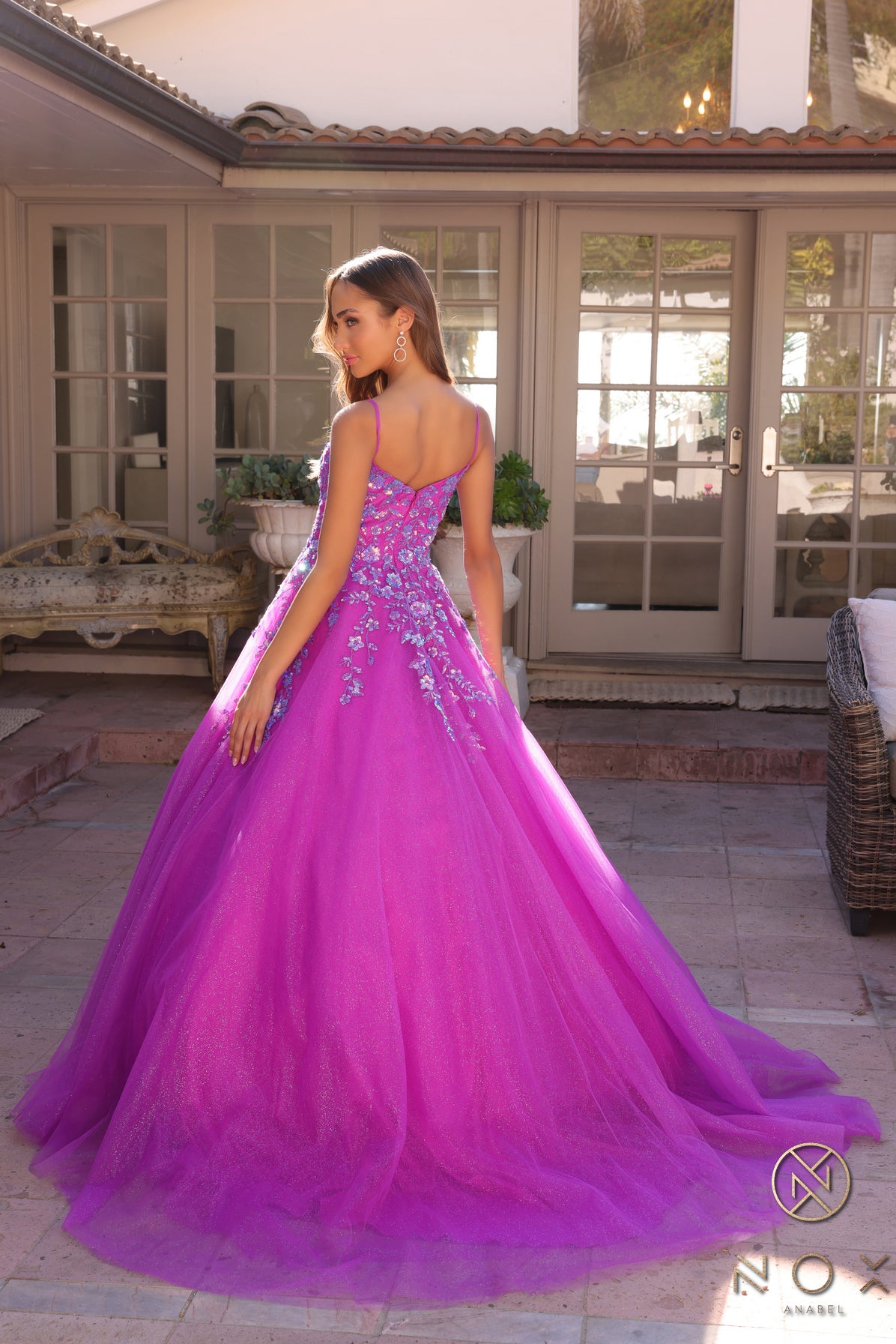 Nox Anabel H1464 Shimmer Tulle A Line Sequin Prom Dress Ballgown Scoop –  Glass Slipper Formals