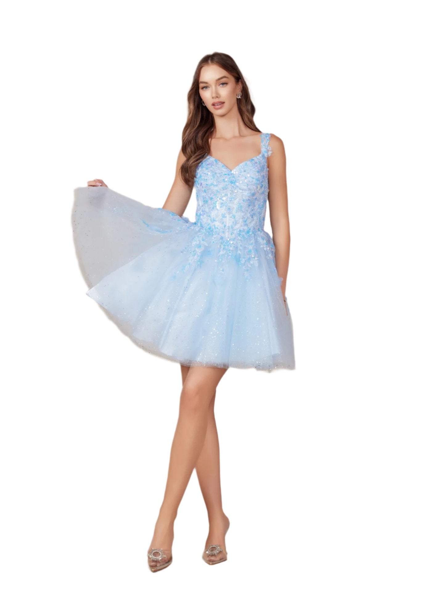 This Nox Anabel H846 dress is perfect for homecoming with its shimmering lace, sequin corset, and flattering silhouette. Its elegant design is sure to make you stand out at any cocktail party. Made with high-quality materials, this dress is both comfortable and stylish. Elevate your style with this stunning cocktail gown.