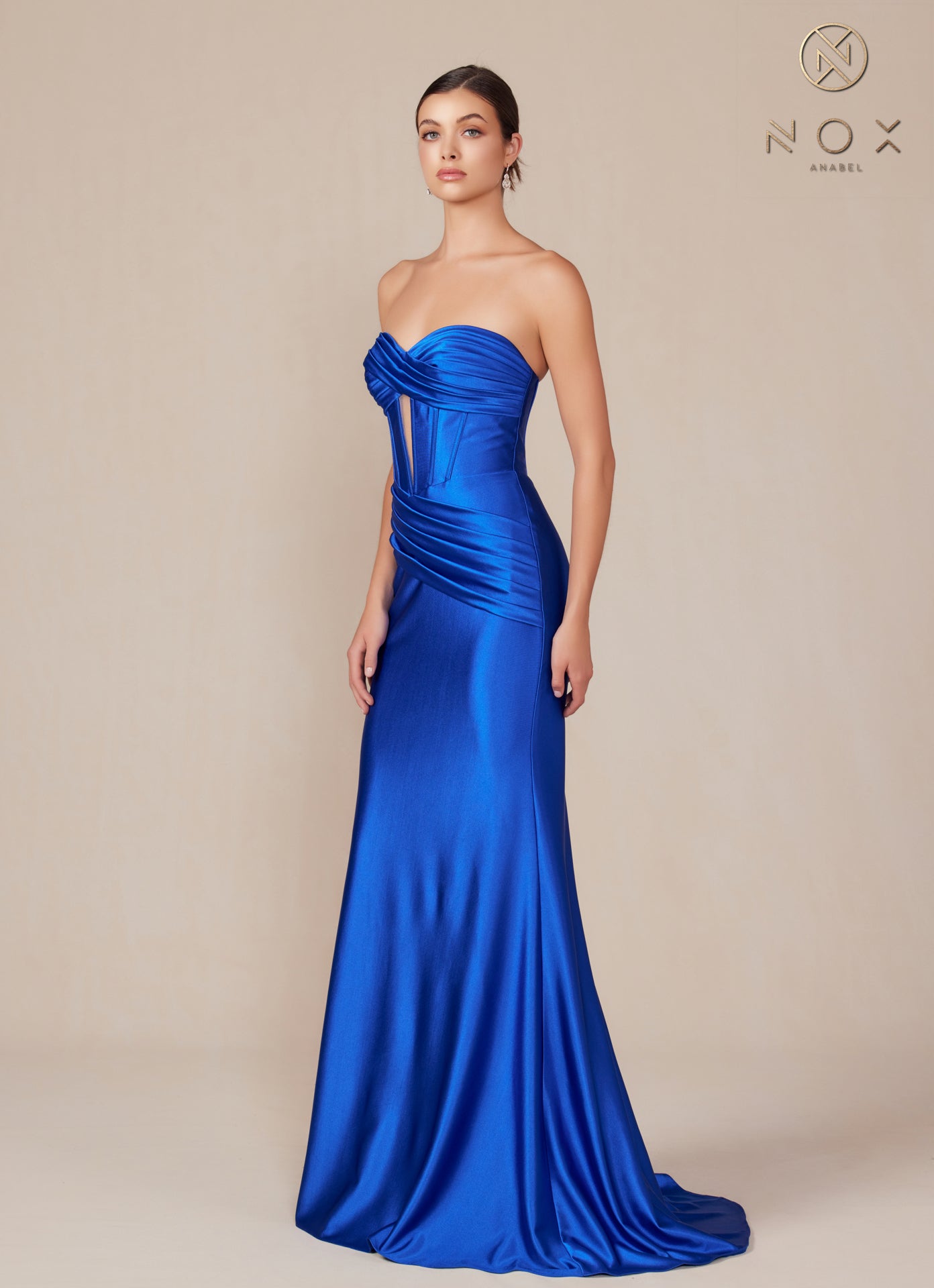 Nox Anabel T1500 Size 2 Ocean Long Formal Corset Dress Cut Out Strapless Prom Evening Gown Sweetheart