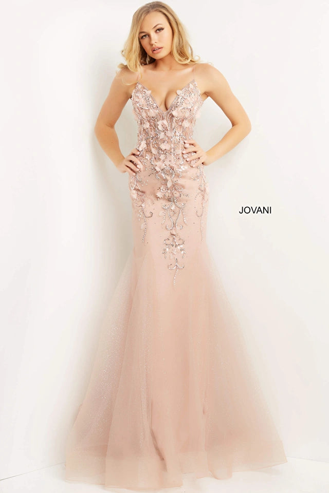 Blush floral prom on sale dress