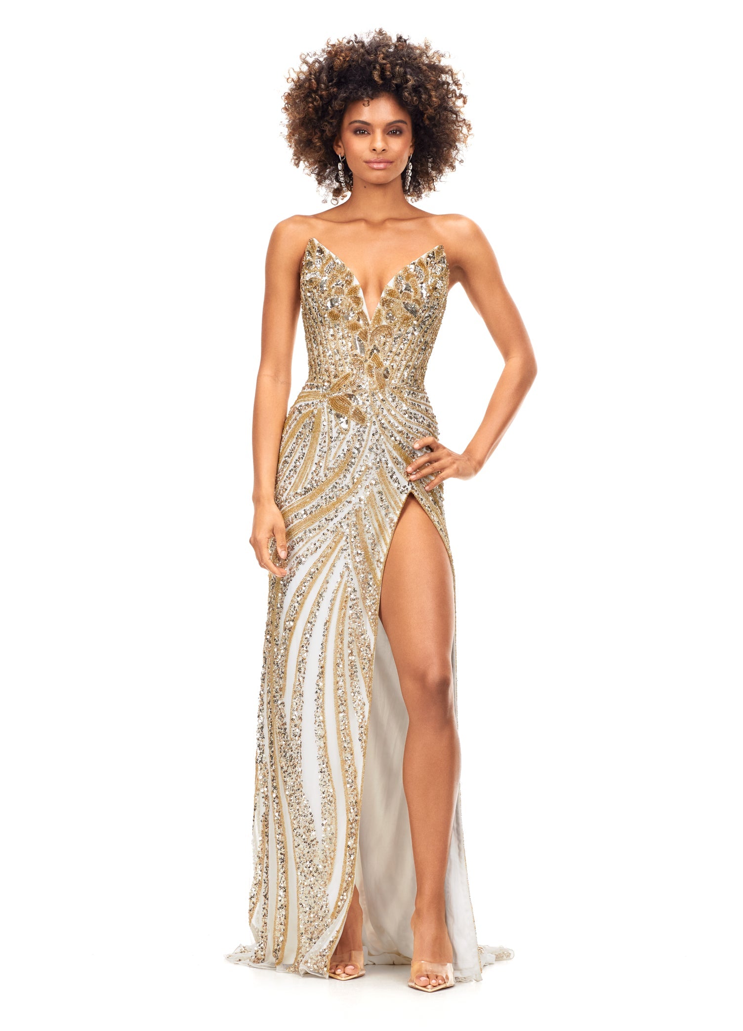 ivory and gold prom dress