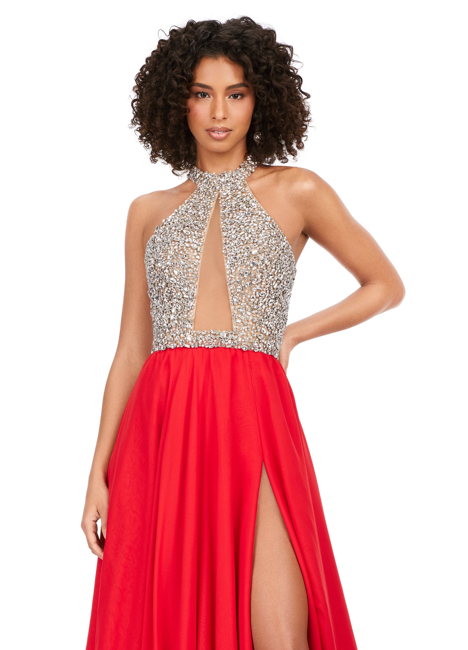 Short chiffon dress with beaded illusion neckline store