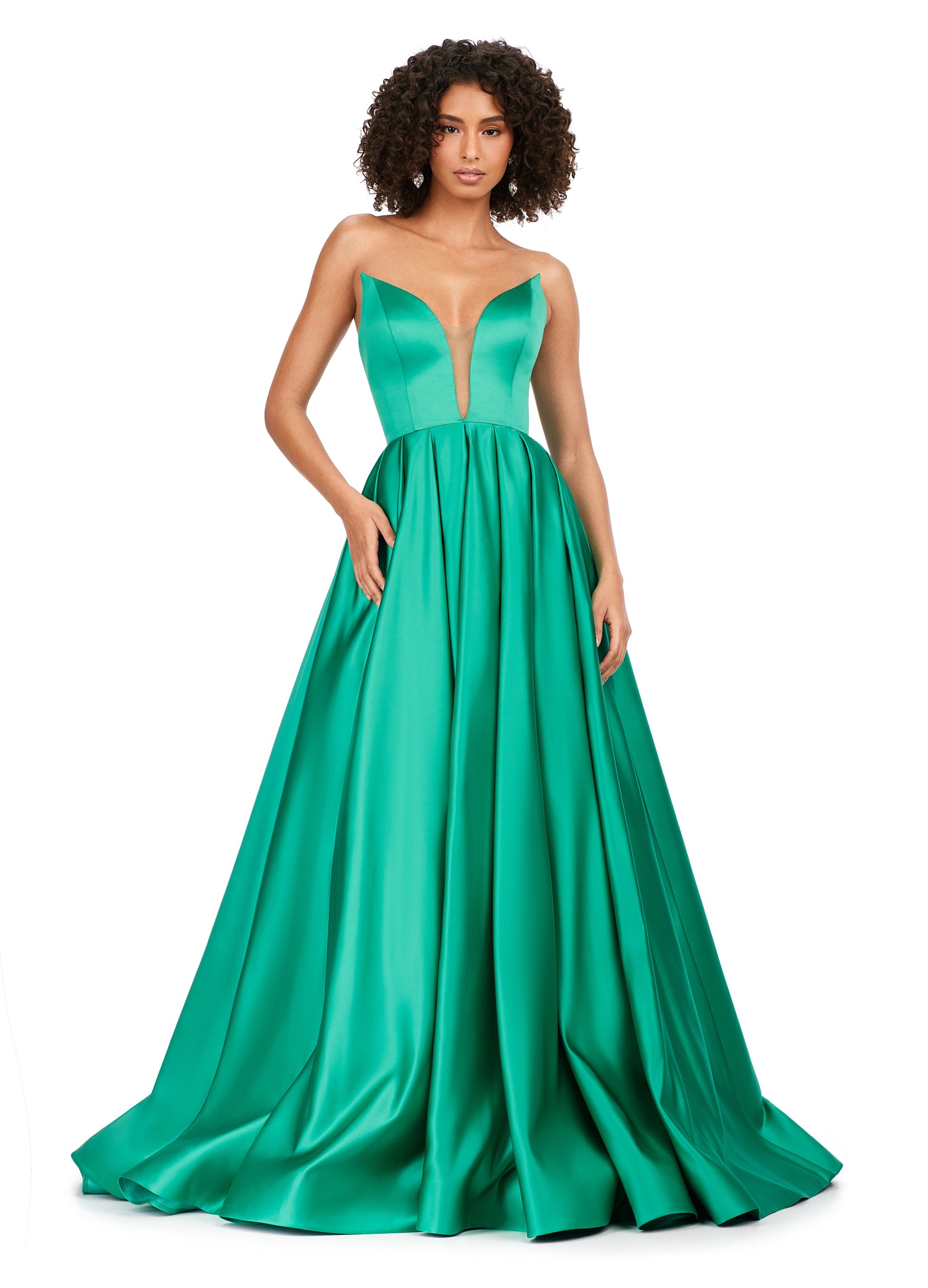 Emerald Green Strapless A-line Evening Dress,Emerald Green Satin
