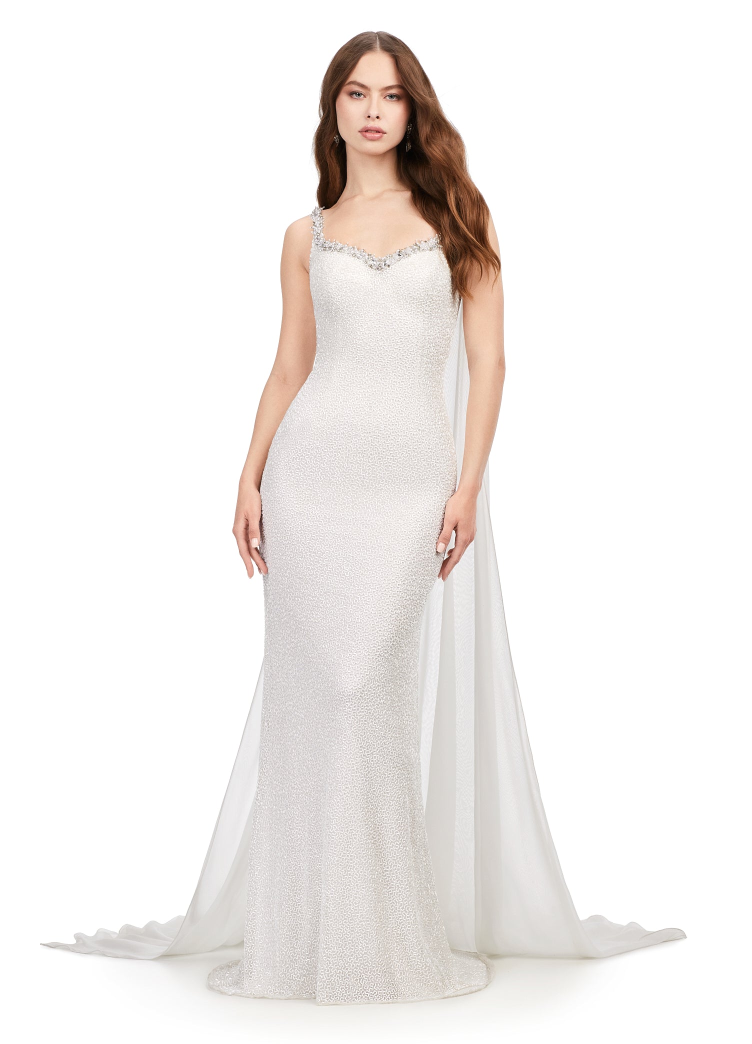 Lace mermaid dress with beaded 2024 chiffon capelet