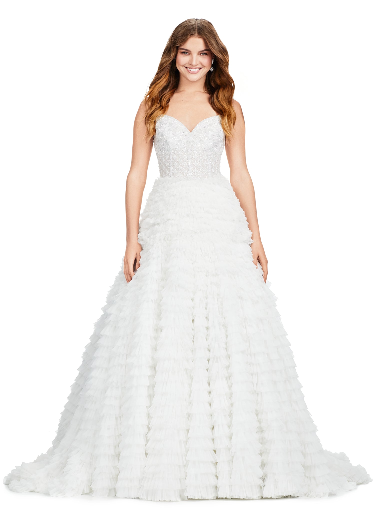 Layered tulle ball shop gown with beaded bodice