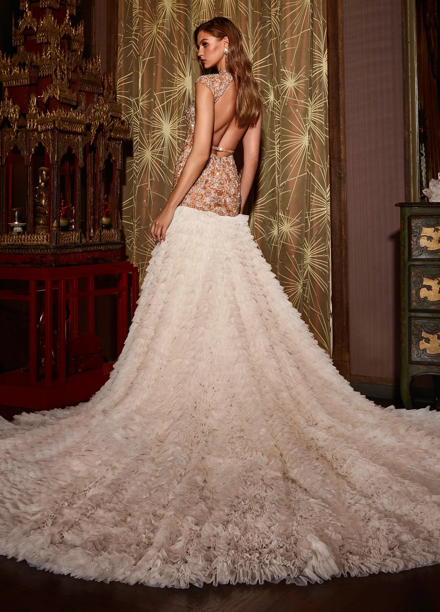 crystal embellished backless mermaid wedding gowns