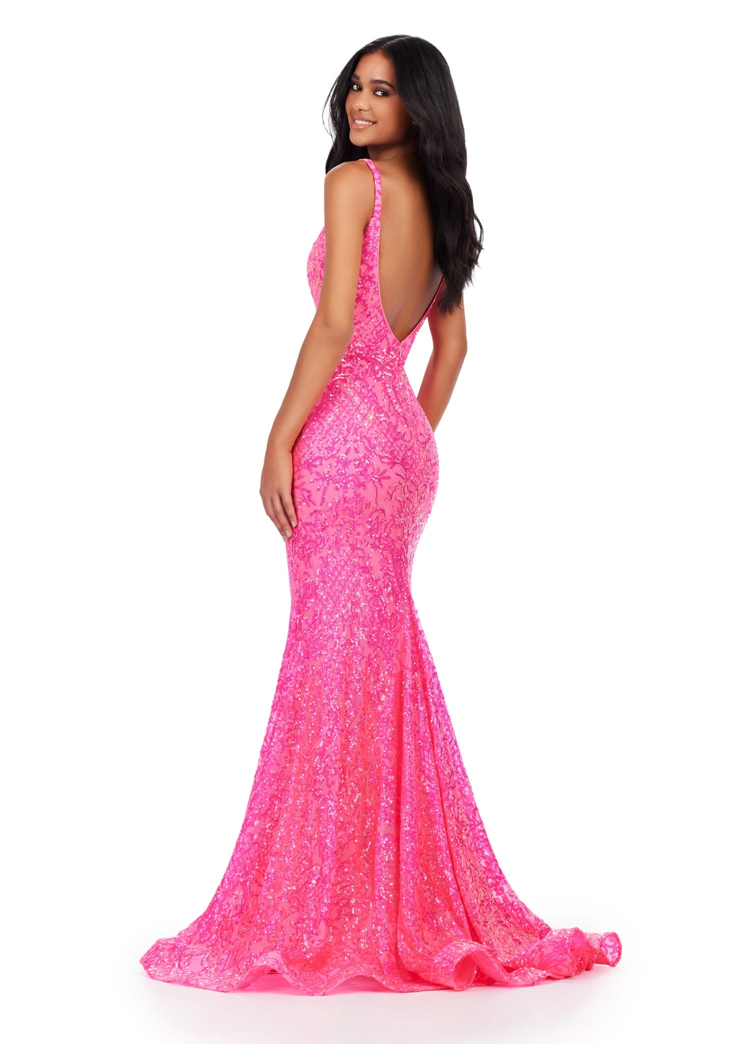 Ashley Lauren 11342 Long Prom Sequin Spaghetti Strap Prom Dress with Lace Up Back Formal Pageant 14 / Gold